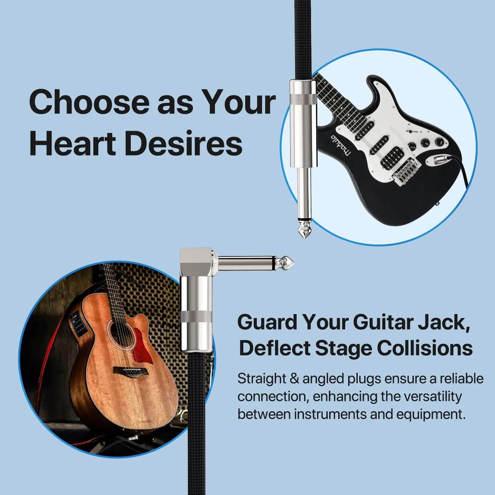 Guitar Cables 50FT, Amp Chord Electric Guitar Aux Amp Cord Braided, TS 1/4 Quarter Inch Straight to Right Angle Bass Instrument Cable Pro Audio (Black, 1Pack) 1 PACK - Image 8