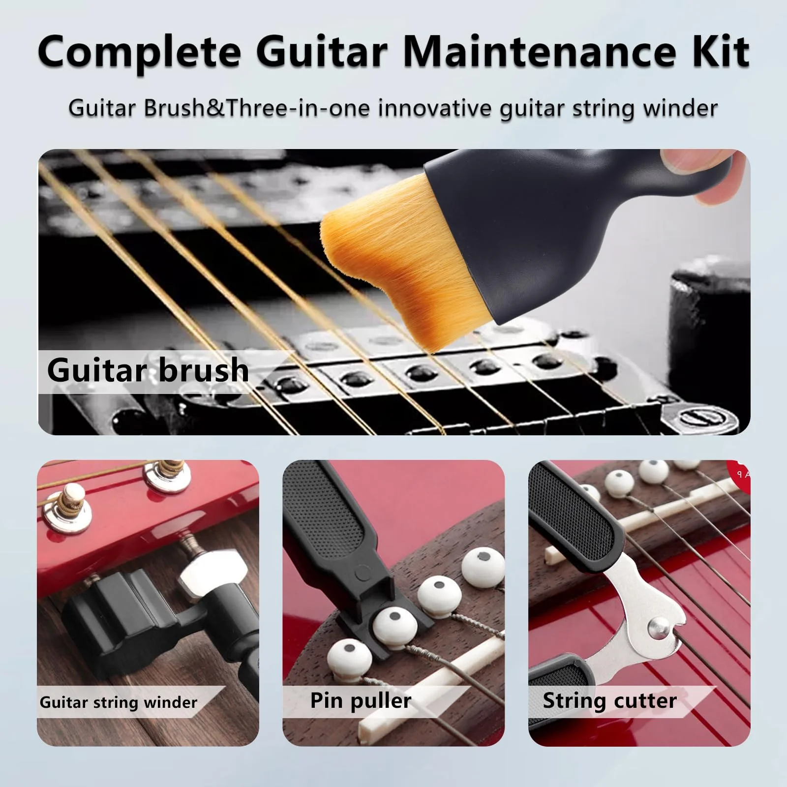Guitar Cleaning Kit- Complete Guitar Care Kit 8 Pack with Guitar Cleaner, Lemon Oil for Guitar Fretboard, Polish Wax, String Cleaner, Winder, Soft Brush and Microfiber Cloth - Image 6