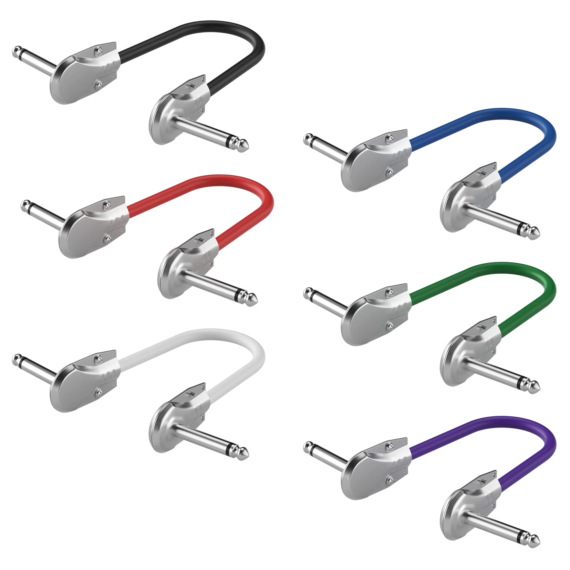 Guitar Pedal Patch Cable 6 Pack, Short Pedal Board Cord 6.35mm (1/4 inch) Right-Angle Flat Audio Adapter TS Male Connector for Effects Pedals - 6 Inch 6.35mm Male to Male Cable