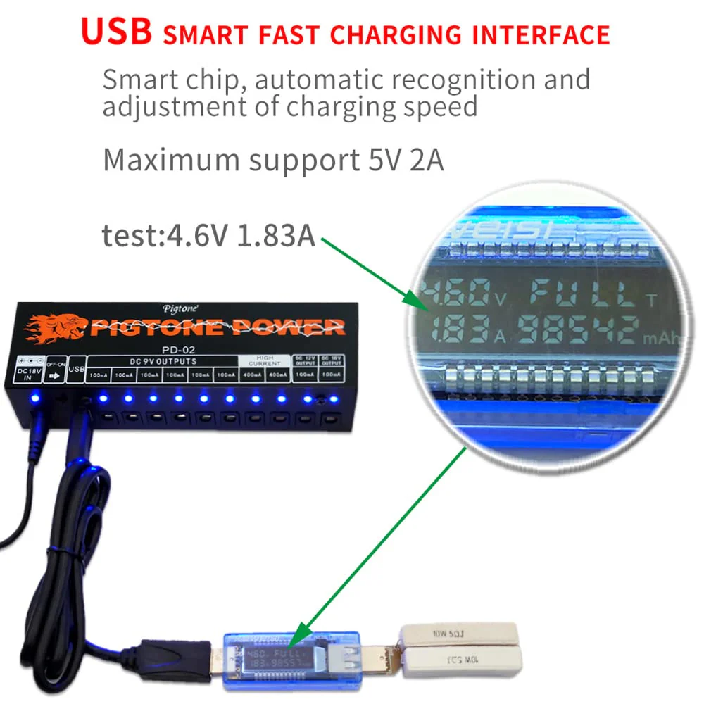 Guitar Pedal Power Supply 10 Isolated DC Outputs for 9V/12V/18V Effect Pedal with USB Port PD-02 - Image 4