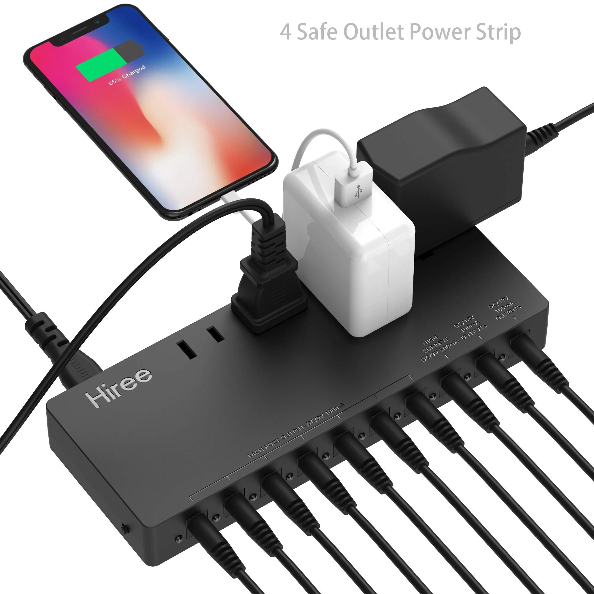 Guitar Pedal Power Supply Adapter Station Distributor 10 Isolated DC Output for 9V/12V/18V Effect PedalBoard with 4 AC Outlet for Charging Speaker, Musical Instruments - Image 2