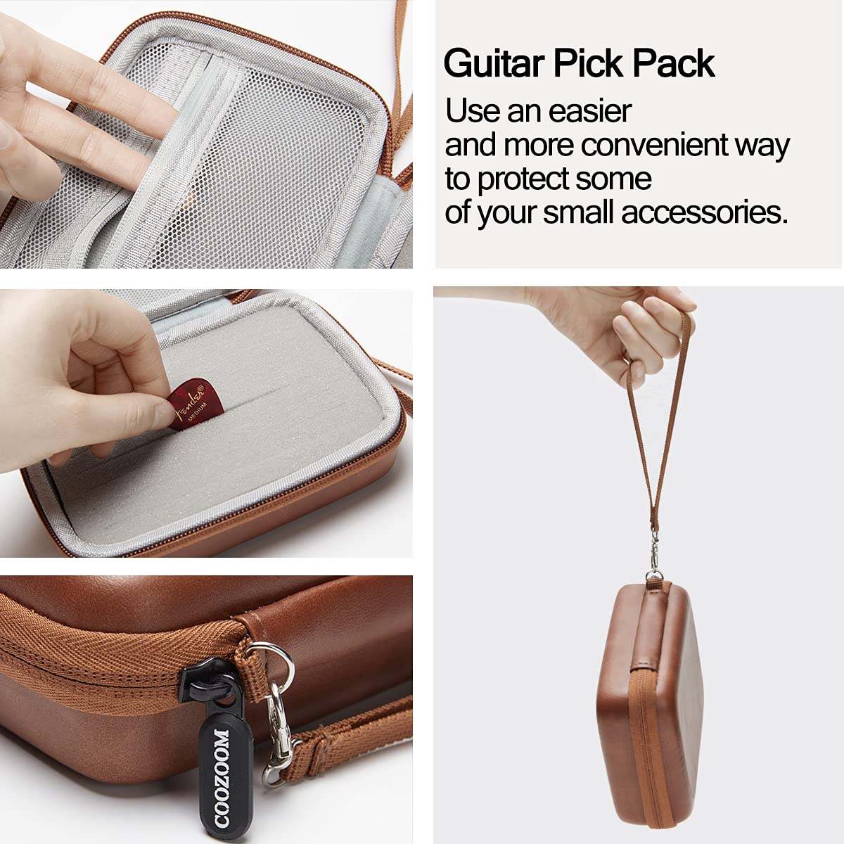 Guitar Pick Holder Case Compatible for Fender, ChromaCast, D'Addario, JIM DUNLOP, Bolopick, UNLP MUSICAL INSTRUMENT Guitar Accessories, All Size Picks Storage Pouch Box-Bag Brown - Image 4