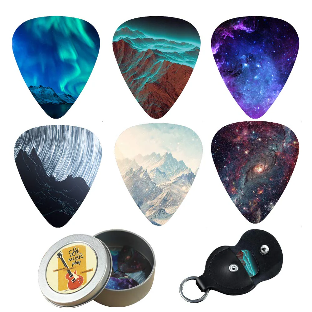 Guitar Picks - Cheliz 12 Medium Gauge Celluloid Guitar Picks In a Box W/Picks Holder. Unique Guitar Gift For Bass, Electric & Acoustic Guitars (Natural Image) 12 packs Natural Image