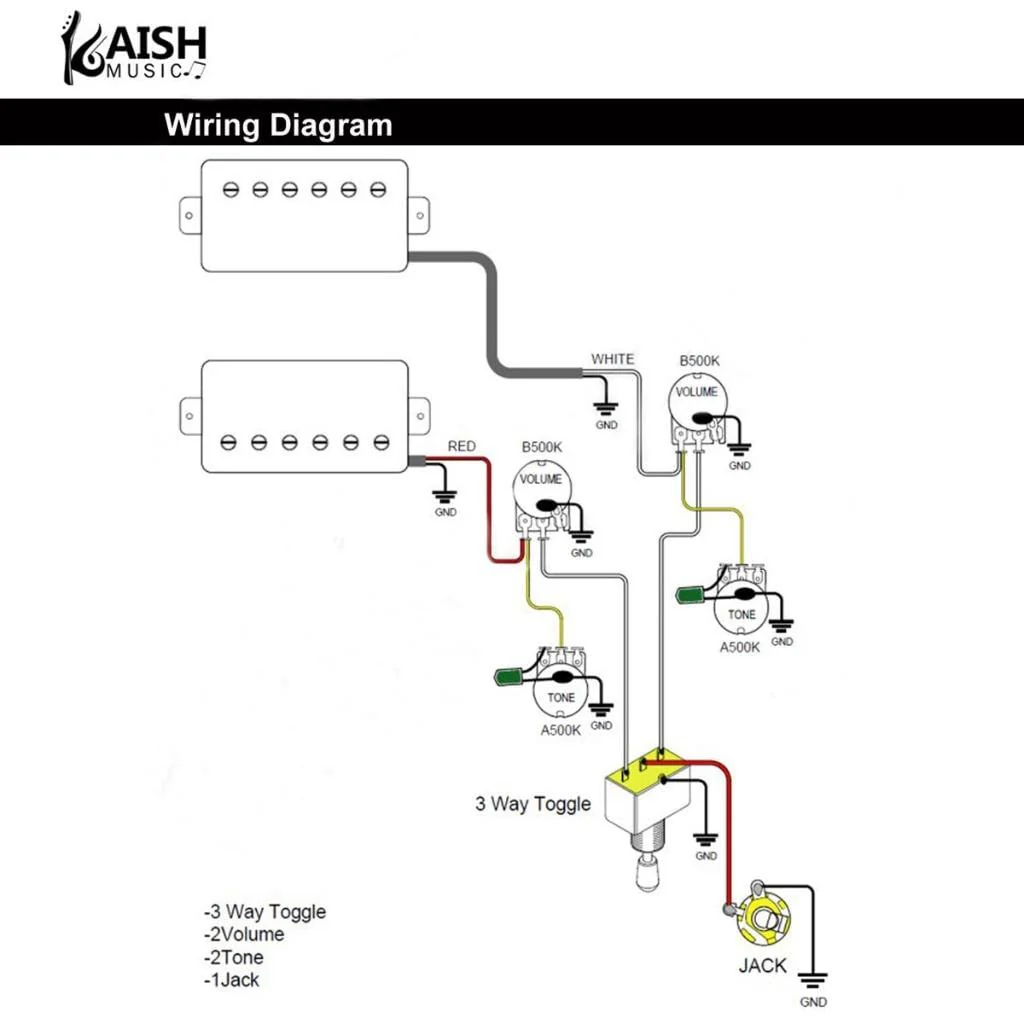 Guitar Prewired Wiring Harness Humbucker Solderless Wiring Harness 2V2T with 500K Pots and 3 Way Toggle Switch for LP Standard Series - Image 2