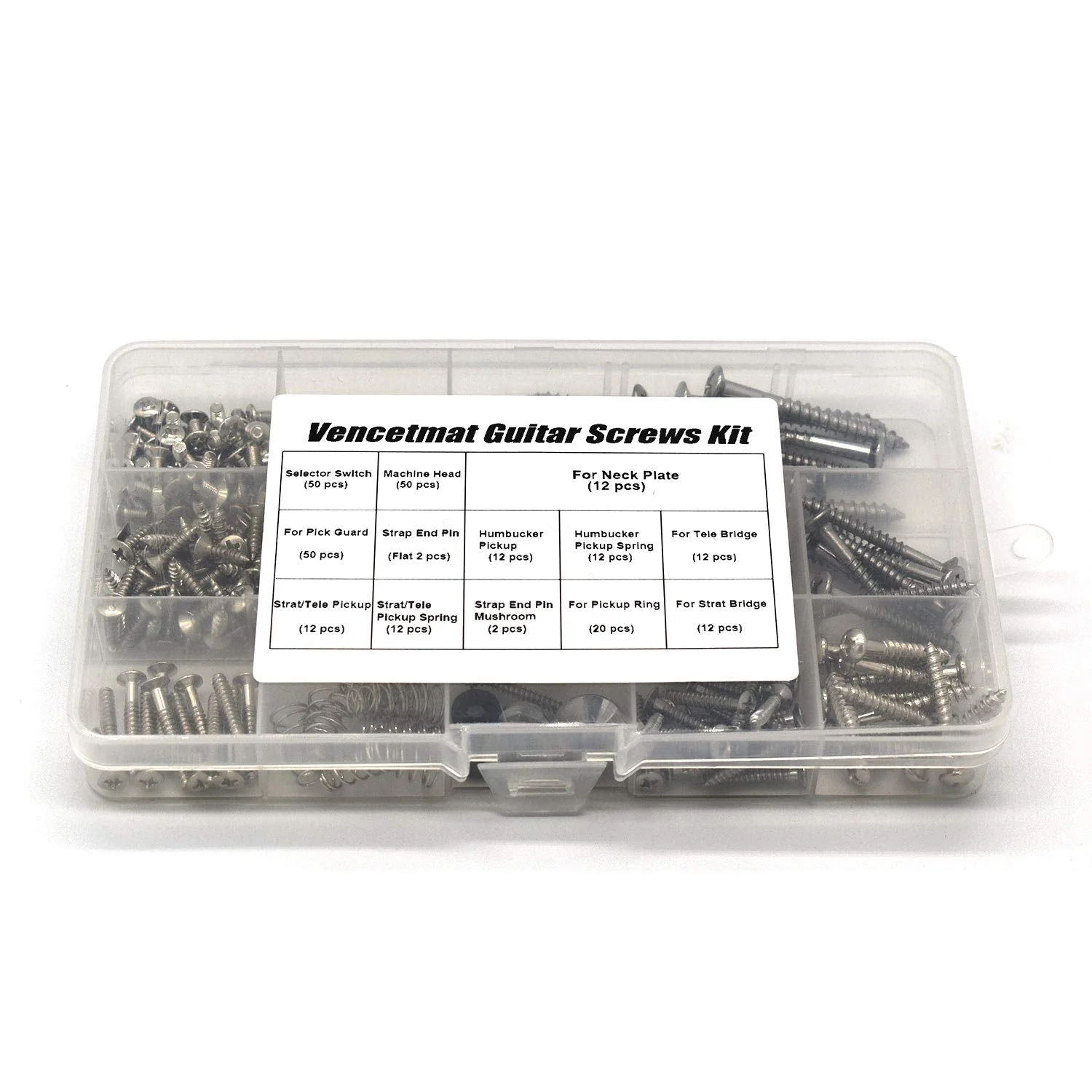 Guitar Screws Kit, Guitar Hardware Luthier Parts-kit for Tele/Strat/SQ,Switch,Tuner,Machine Head, Neck Plate,Pickguard,Guitar Strap End Pins,Pickup,Bridge,Guitar DIY Kit(Metric, Chrome)