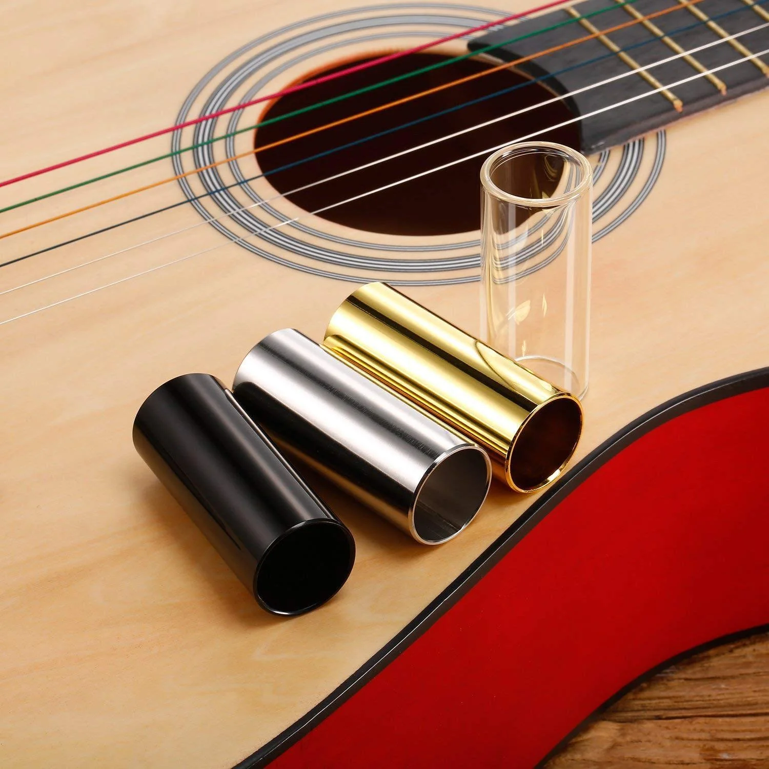 Guitar Slide, Set of 2 Glass Guitar Slide, 1 Steel Guitar Slide, 1 Guitar Slide Ring, with 6 Pieces Artistic Guitar Picks in Red EVA Box - Image 5
