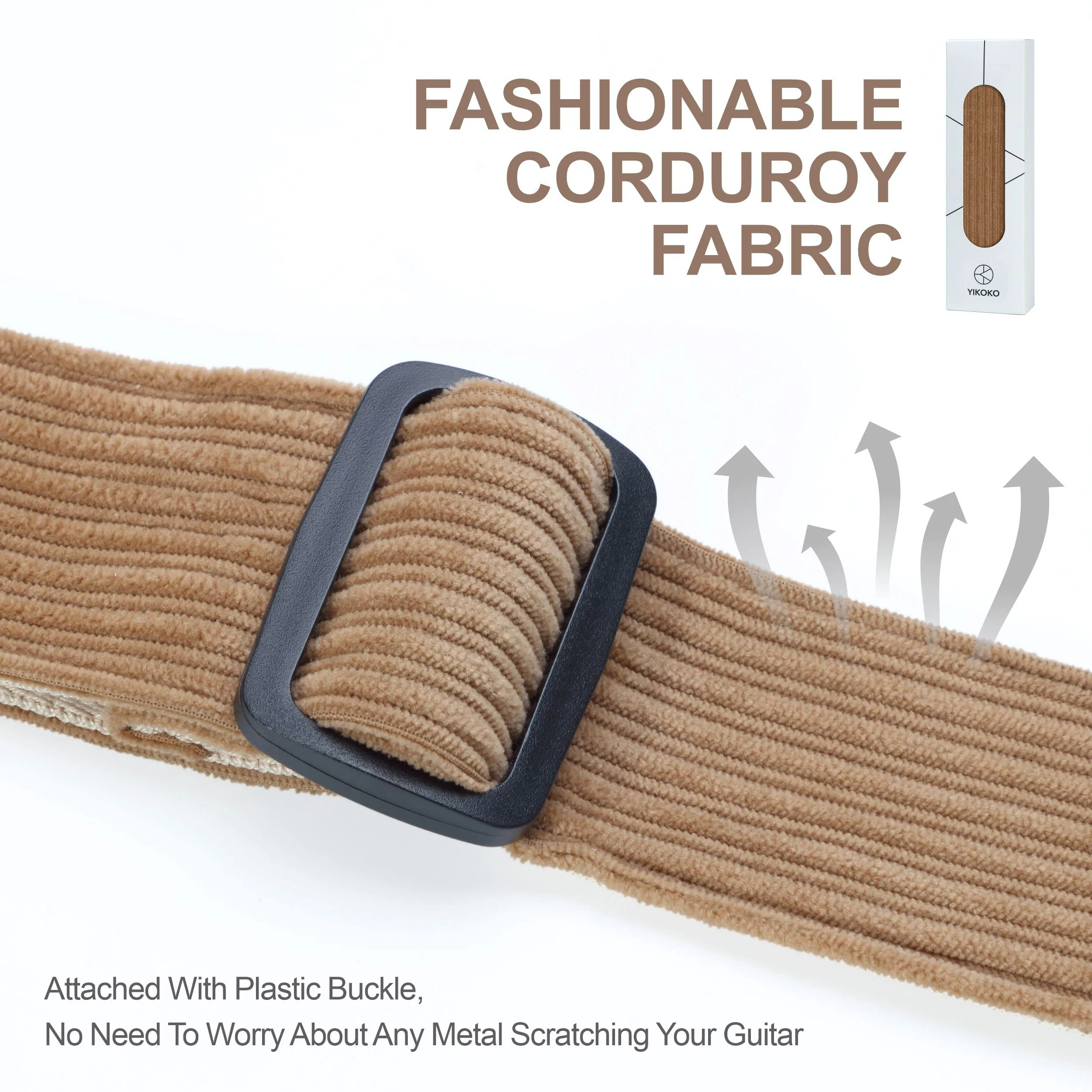Guitar Strap 2 inch Corduroy Guitar Straps with Full Grain Leather End, for Bass Electric and Acoustic Guitars, Free Strap Button, 2 Strap Locks and 4 Guitar Picks Corduroy Series Light Camel - Image 5