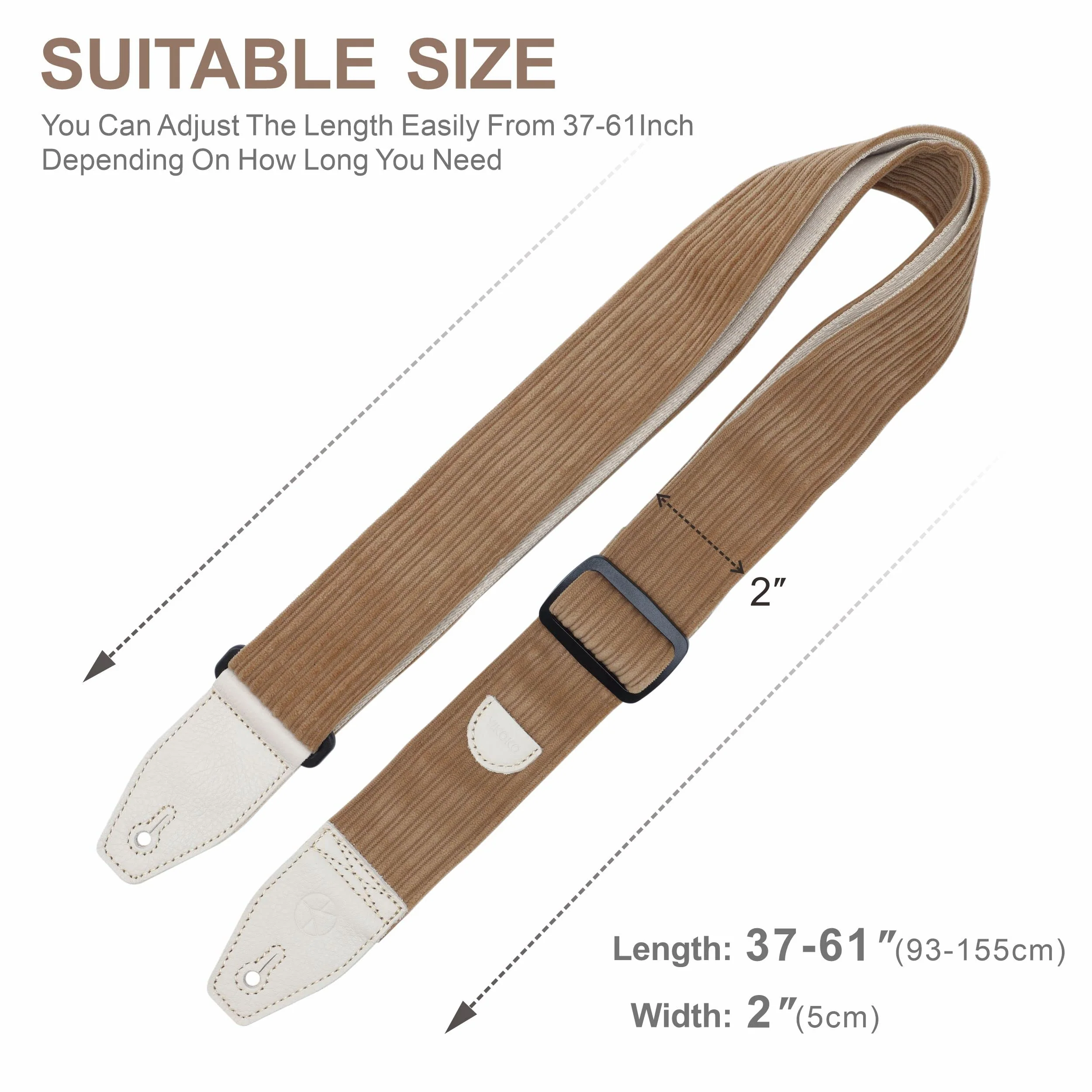 Guitar Strap 2 inch Corduroy Guitar Straps with Full Grain Leather End, for Bass Electric and Acoustic Guitars, Free Strap Button, 2 Strap Locks and 4 Guitar Picks Corduroy Series Light Camel - Image 7