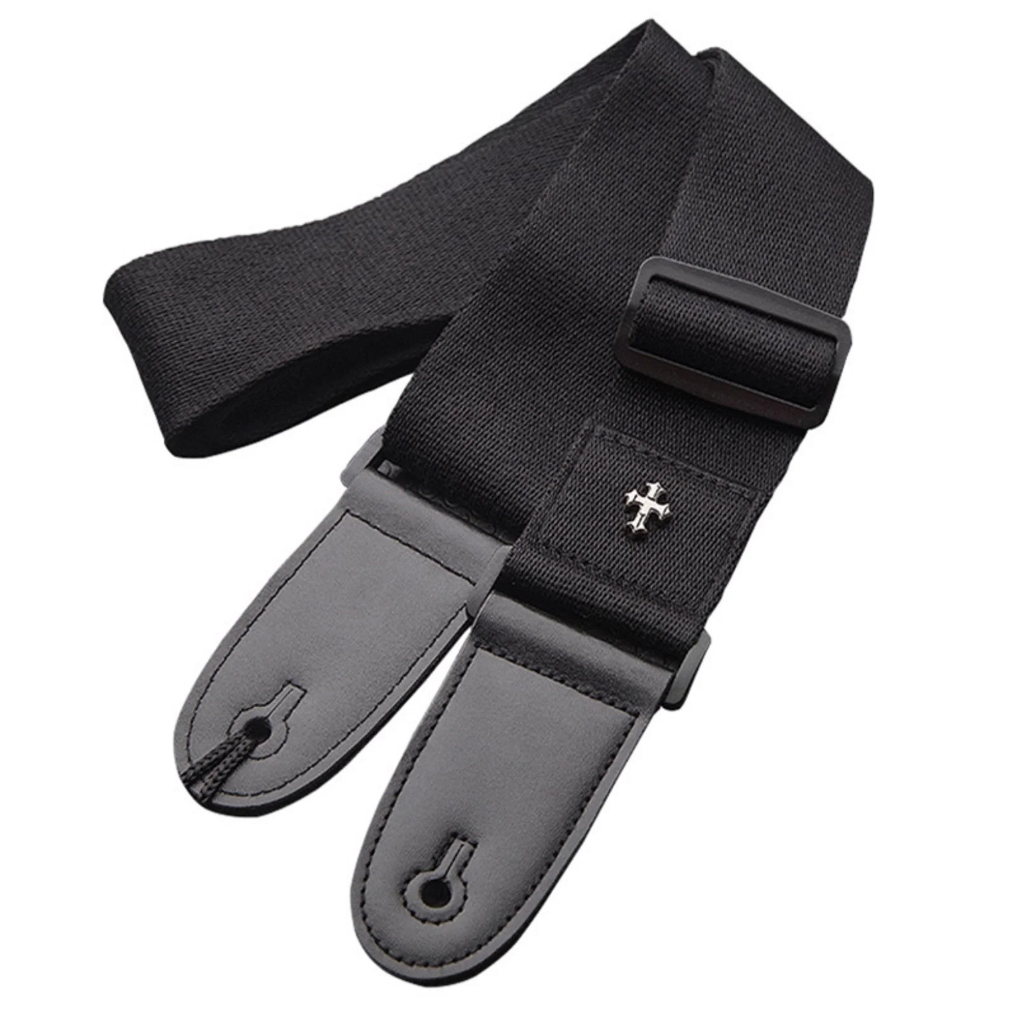 Guitar Strap, Bass Guitar Straps Acoustic Electric Woven Simple Leather Ends Adjustable Vintage with Pick Pocket Black