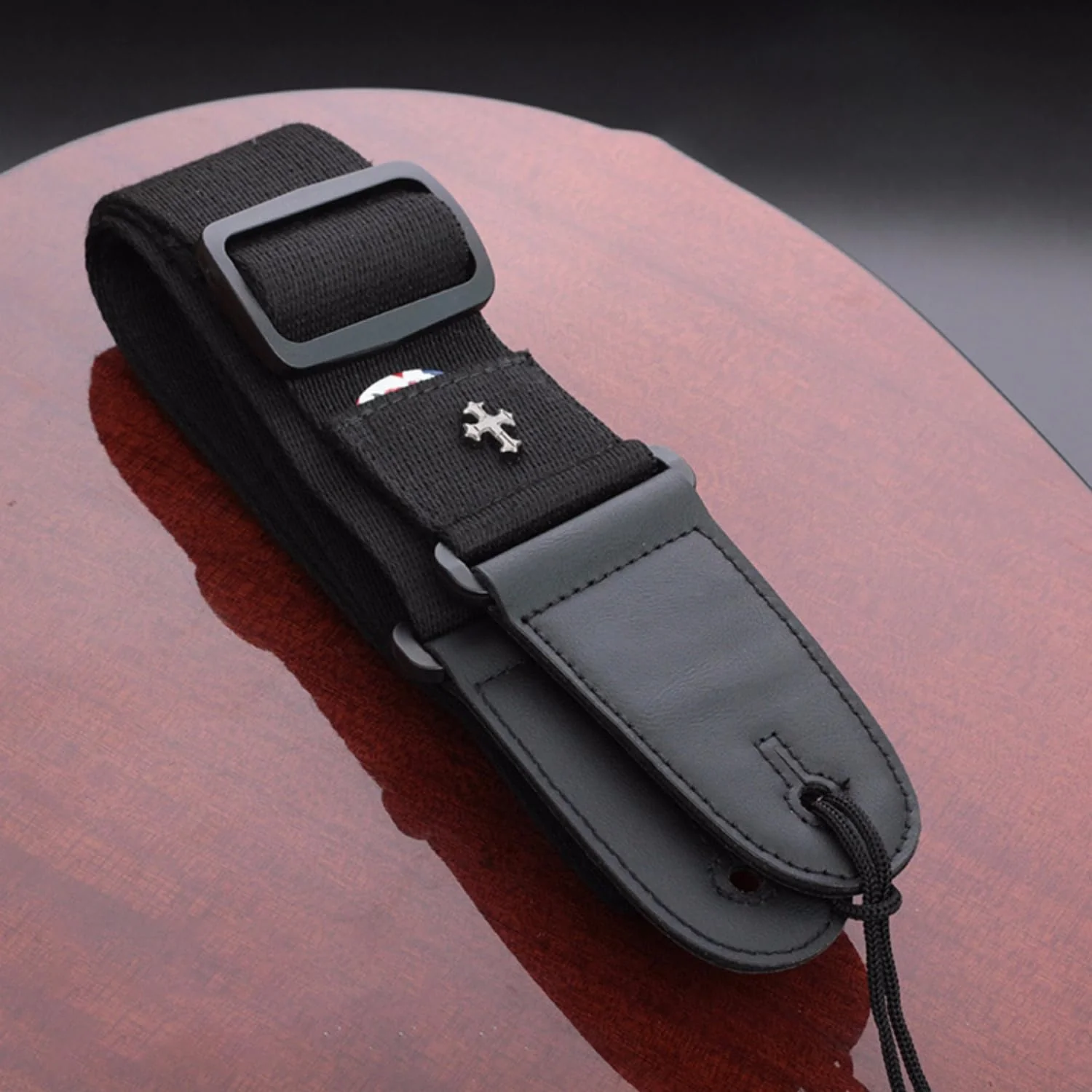 Guitar Strap, Bass Guitar Straps Acoustic Electric Woven Simple Leather Ends Adjustable Vintage with Pick Pocket Black - Image 3