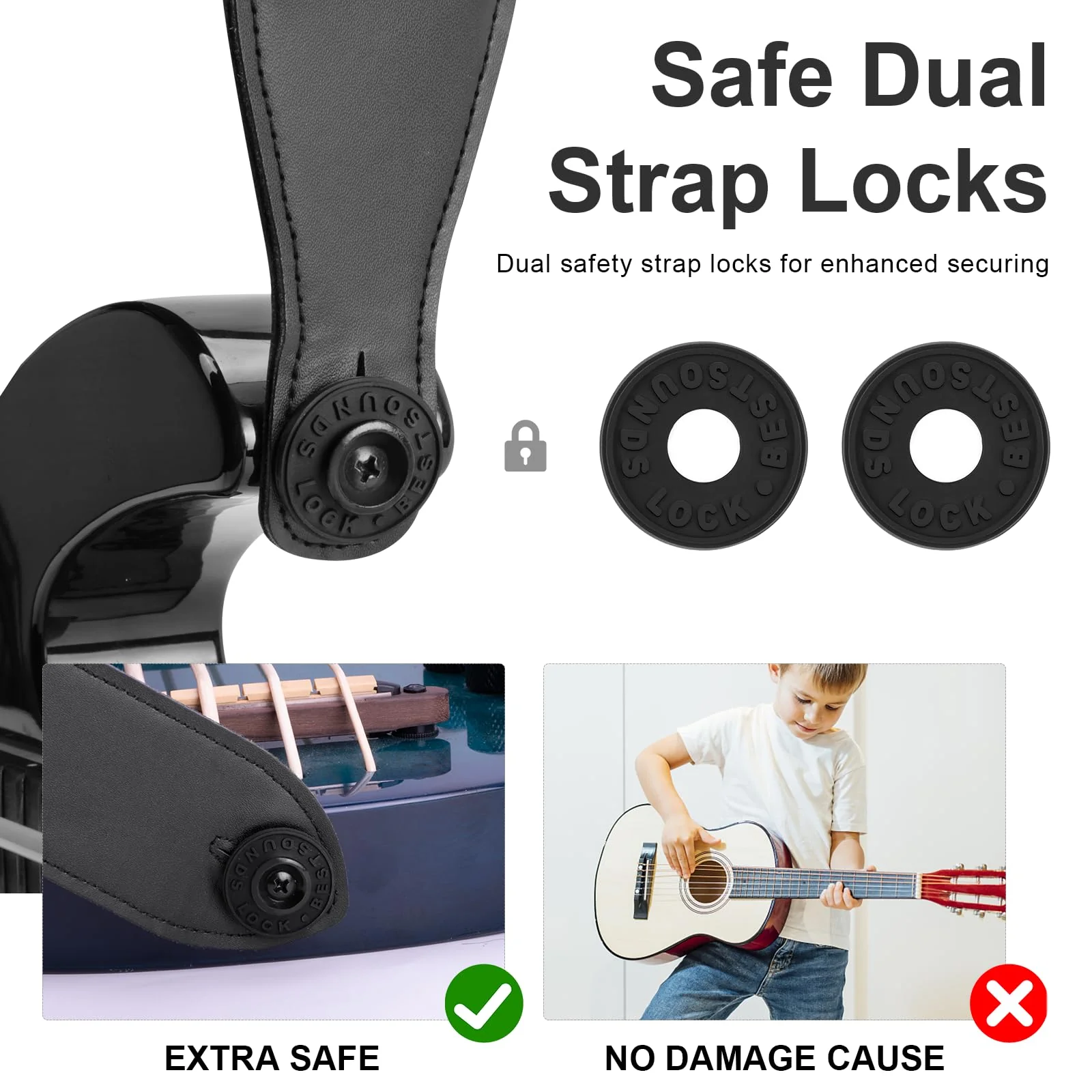 Guitar Strap Blocks, 6PCS Premium Silicone Safety Locks (Black) Black - Image 4