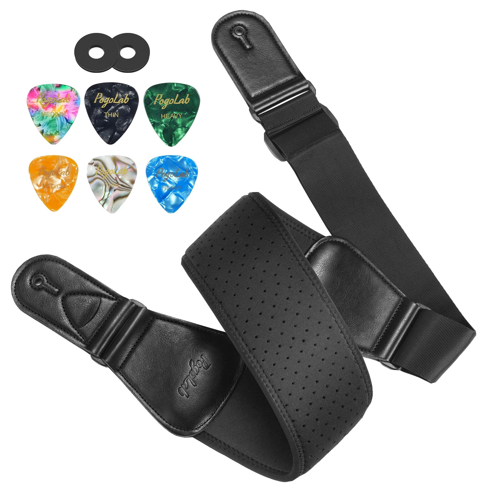 Guitar Strap for Electric Guitar & Bass, Wide Bass Strap Padded Guitar Straps with Adjustable Length 44-54 inches,Pick Holder,Strap Locks & Picks