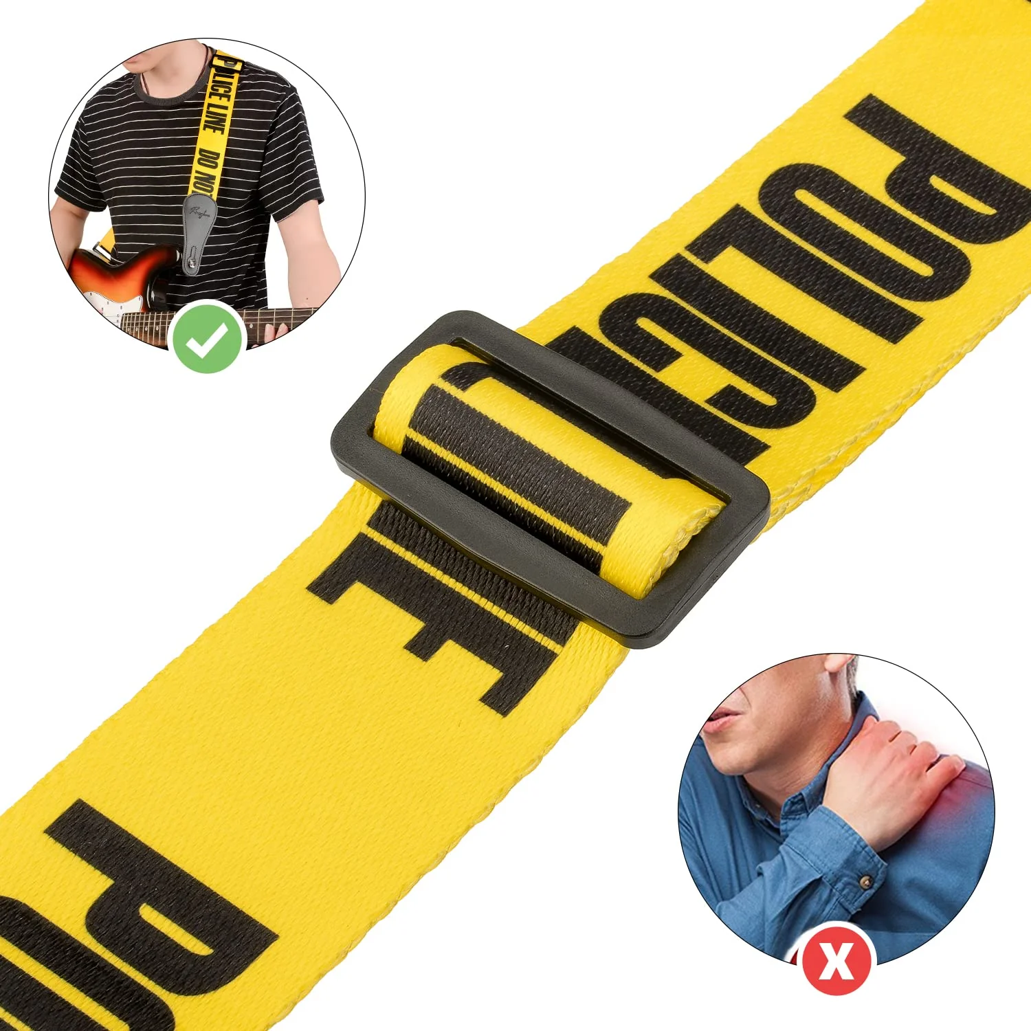Guitar Strap, Soft Shoulder Strap for Acoustic, Electric and Bass Guitars Police Line Yellow - Image 5