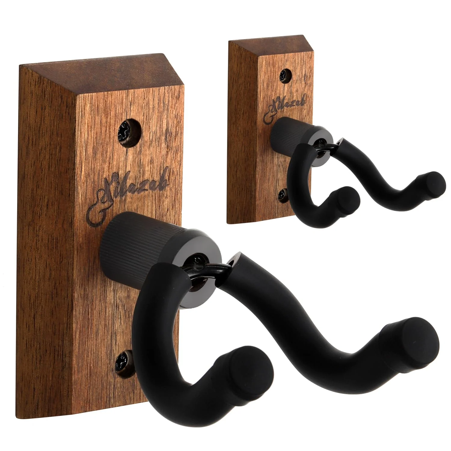 Guitar Wall Mount 2 Pack, Black Walnut Wood Guitar Hanger, U-Shaped Guitar Wall Hanger Mount, Guitar Holder Hook Stand Wall for Acoustic, Electric Guitar, Banjo, Bass, for Guitar Player