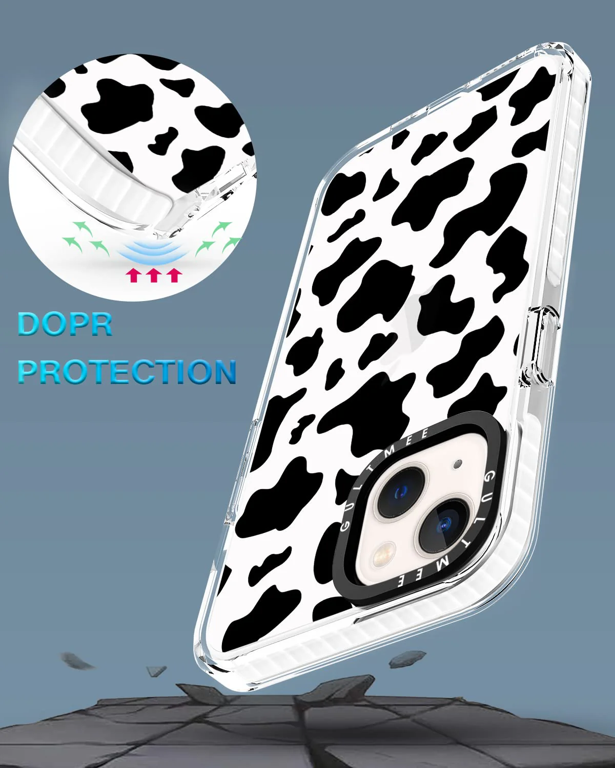 GULTMEE [3 in 1 Designed for iPhone 13 Case Cow Print with Built-in Bumper Shockproof Protective Phone Case Cover for iPhone 13 Cases 6.1" Tempered Glass Screen Protector + Camera Lens Protector iPhone 13 6.1 inch Cute Cow Print - Image 4