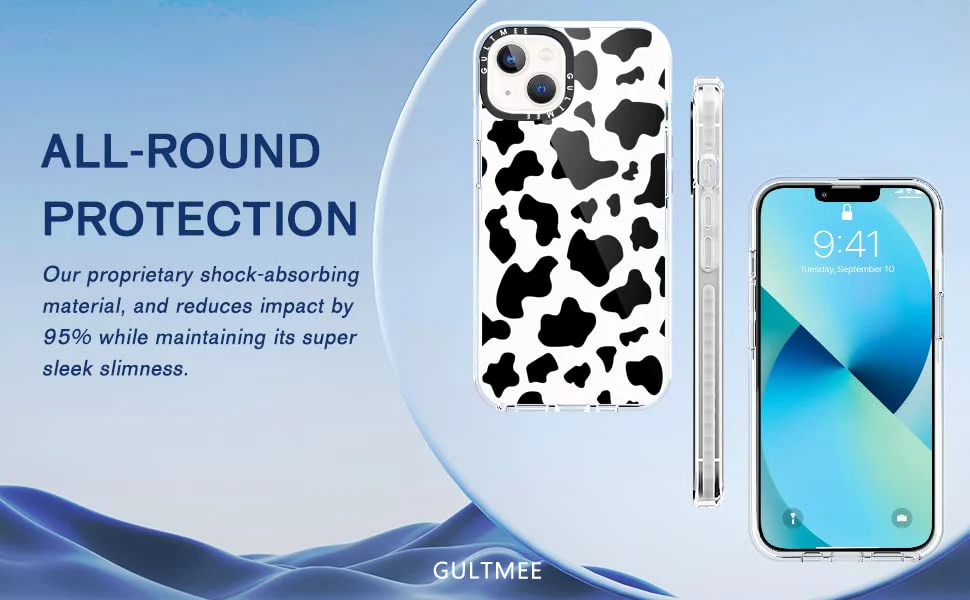 GULTMEE [3 in 1 Designed for iPhone 13 Case Cow Print with Built-in Bumper Shockproof Protective Phone Case Cover for iPhone 13 Cases 6.1" Tempered Glass Screen Protector + Camera Lens Protector iPhone 13 6.1 inch Cute Cow Print - Image 7