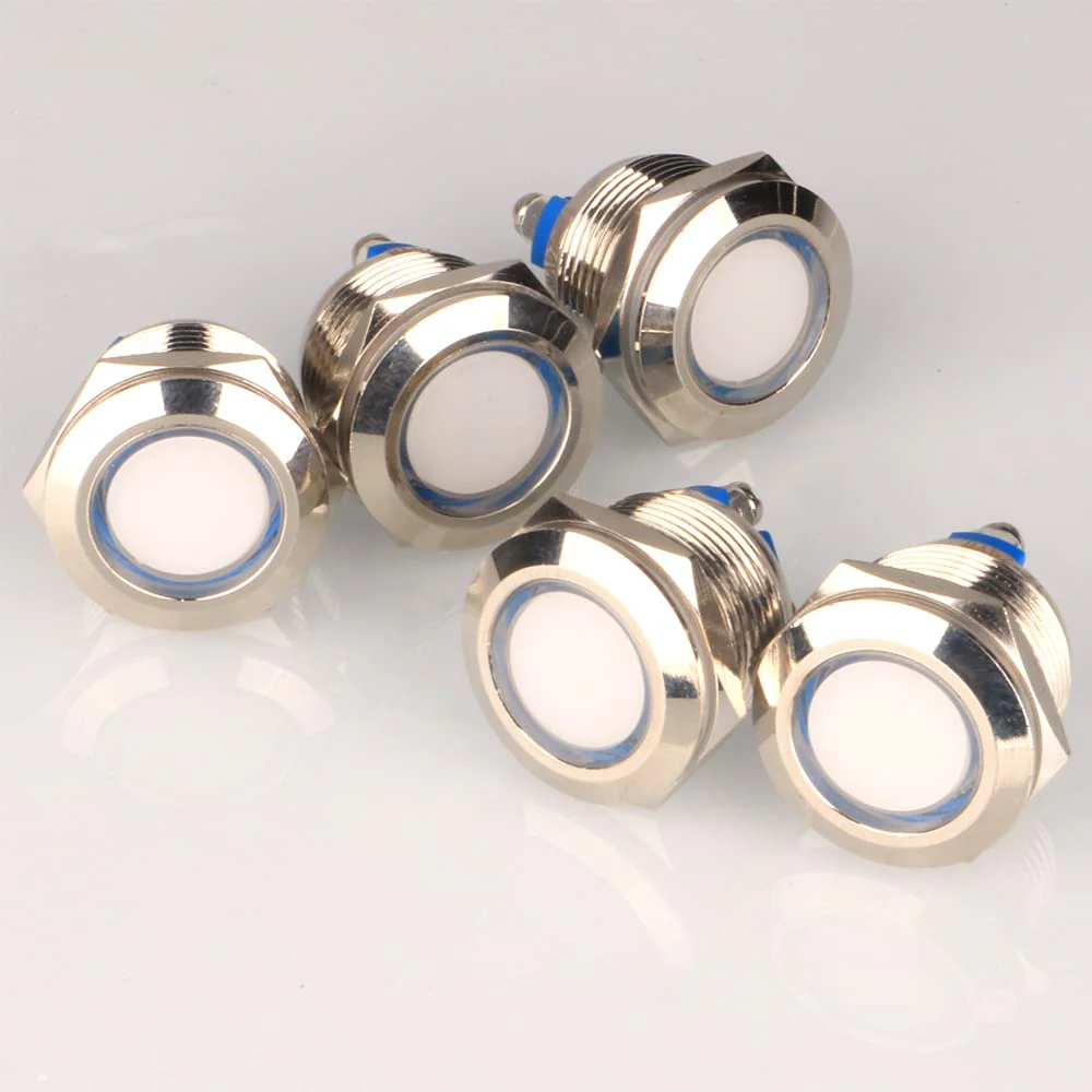 GUUZI 5pcs 12V-24V 19mm LED Metal Indicator Light Waterproof Signal Lamp with Wire (White) White-19 mm