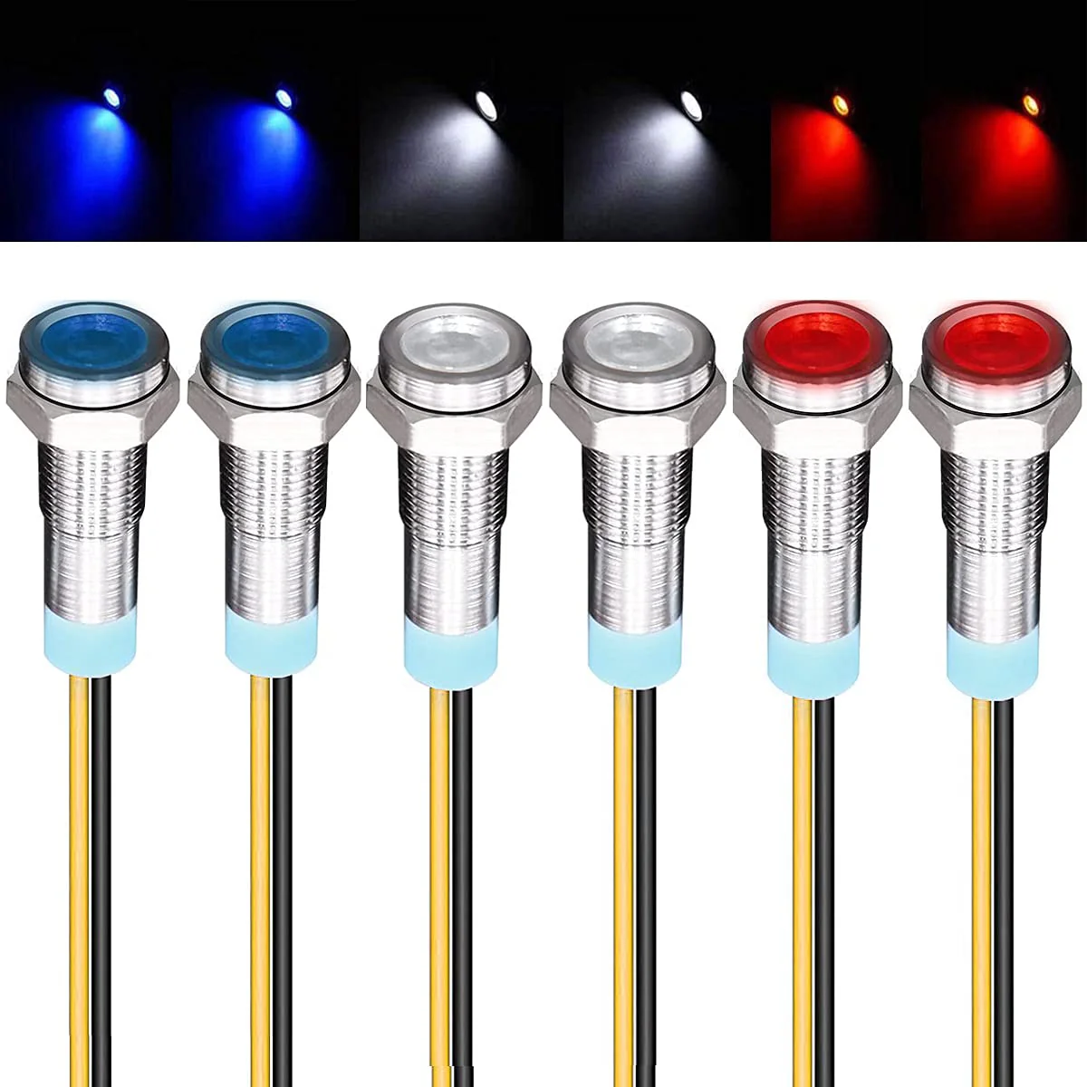 GUUZI 6pcs 220V-230V 6 mm LED Panel Pilot Dash Warning Light Indicator Light Lamp Pilot Dash Bulbs Directional (Red/Blue/White) Red / Blue / White