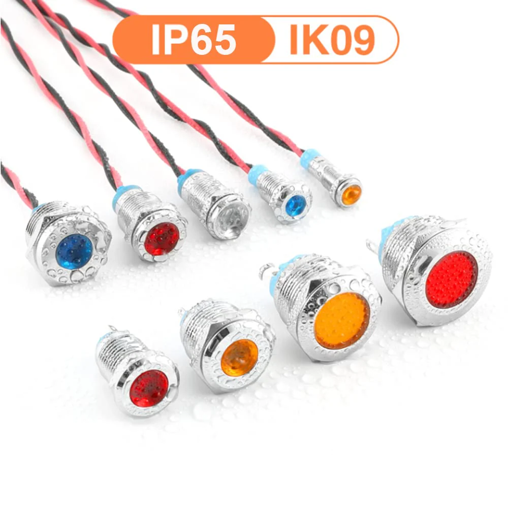 GUUZI 8mm LED Indicator Light 12-24V Waterproof Signal Light Metal Plate LED Indicator Signal Light Plate Mount Flat Head with Wires Silver Housing (Red, 6 Pieces) Red - Image 6