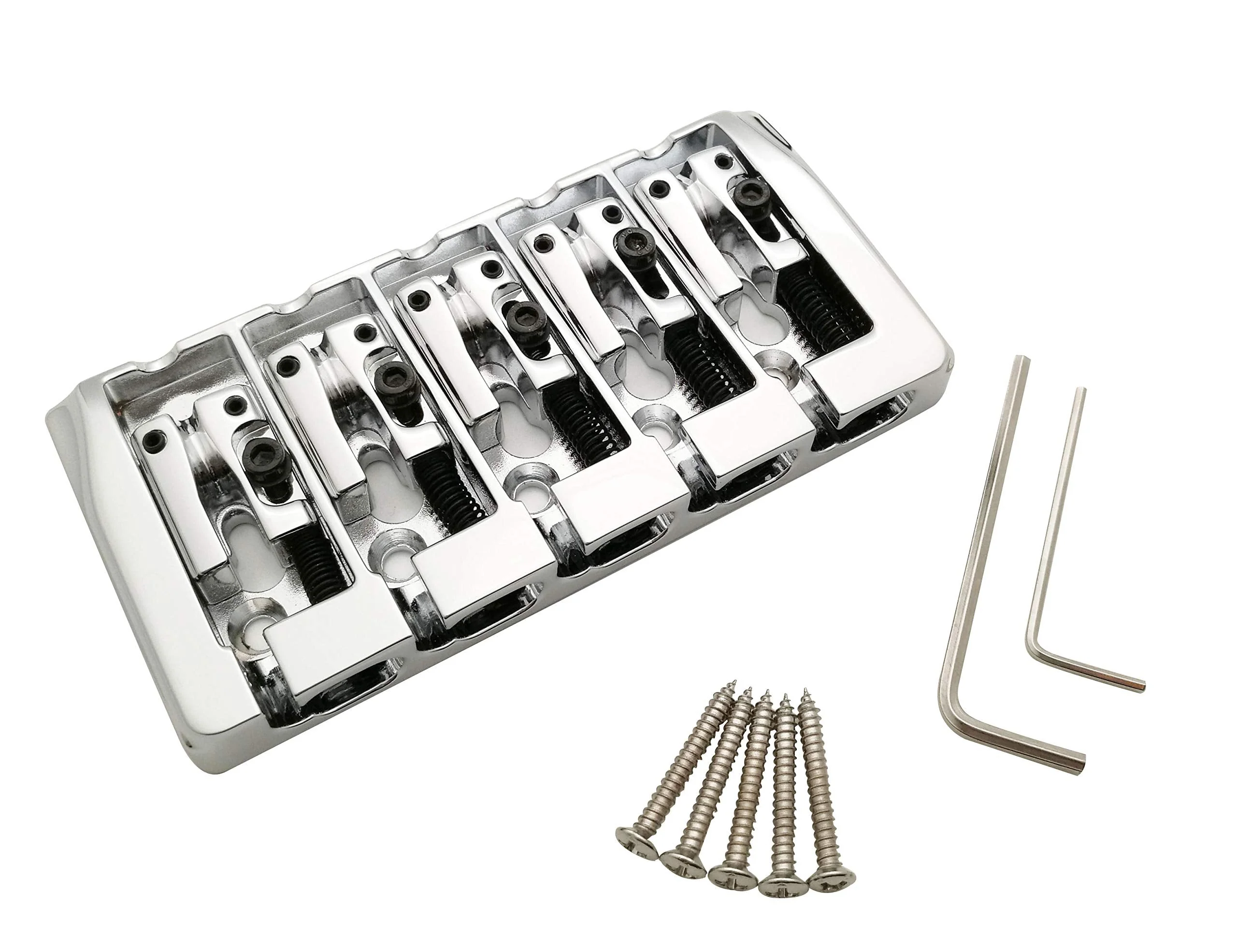 Guyker 5 String Bass Bridge with Locking Zinc Saddles – Dual Load Type A Bridges String Space 19mm Replacement for Jazz Bass or Precision Electric Instruments (Chrome) Chrome