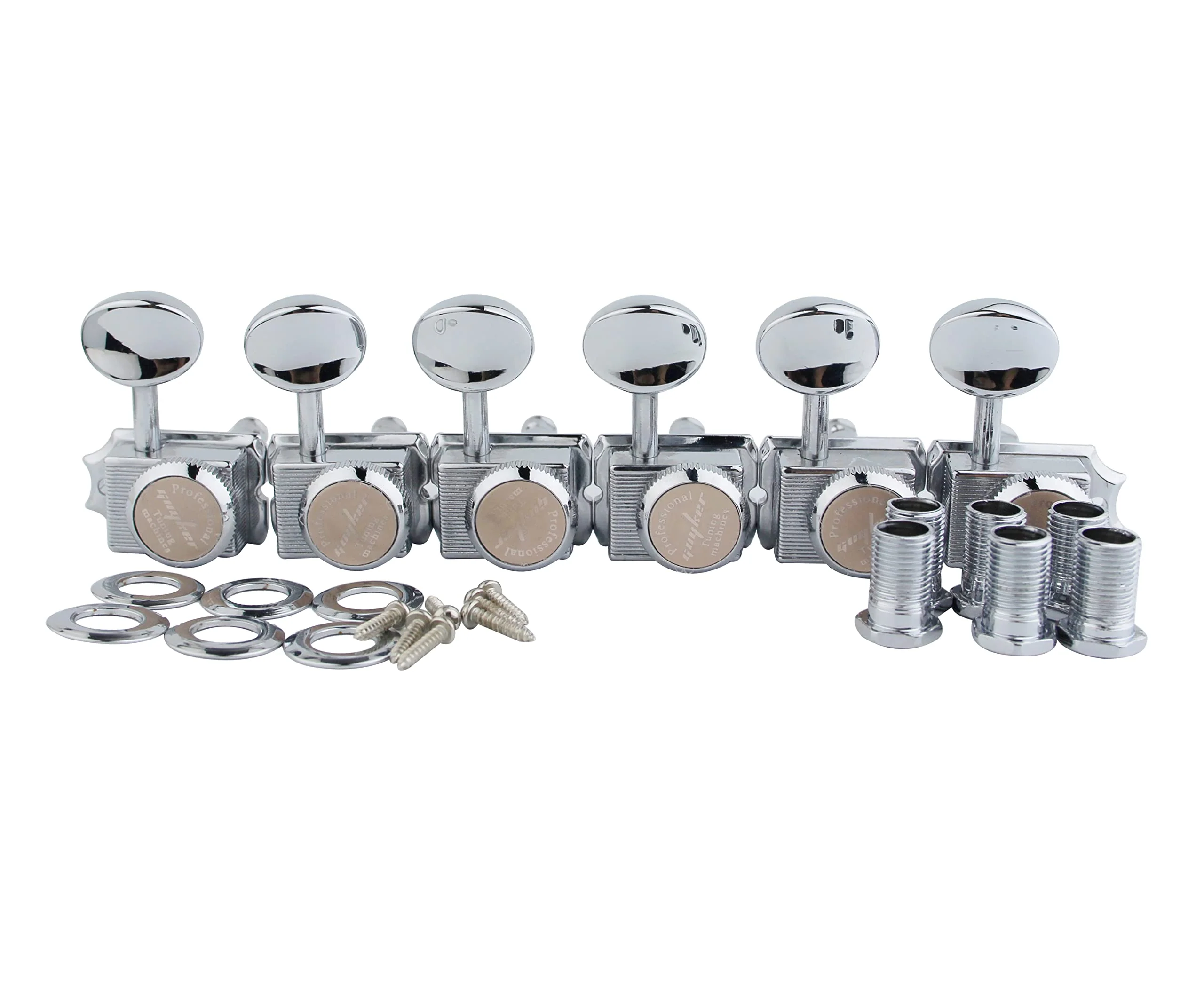 Guyker 6-in-line Vintage Guitar Lock String Tuners – Locking Tuning Key Pegs Machine Heads Replacement Parts for ST TL Style Electric Guitars – chrome