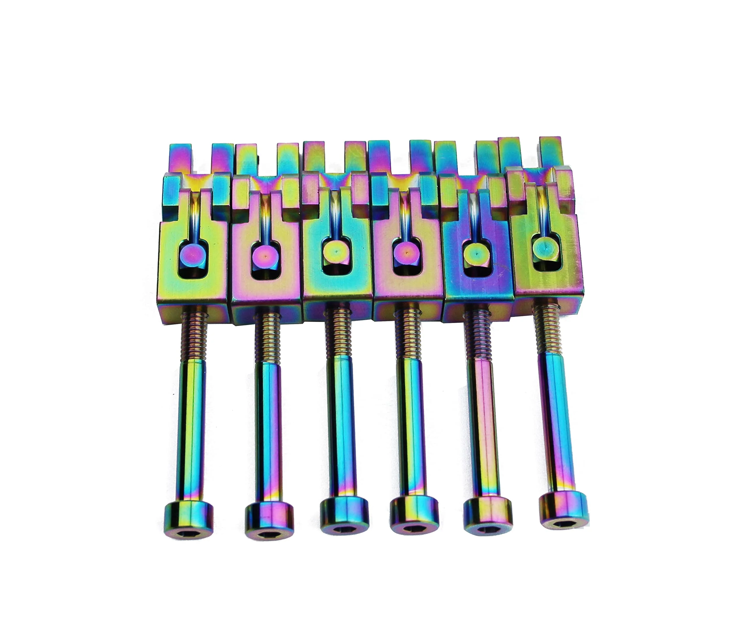 Guyker 6 Strings Guitar Bridge Saddles - Steel Saddles Genuine Replacement Compatible with Floyd Rose FR Tremolo System - Chameleon rainbow