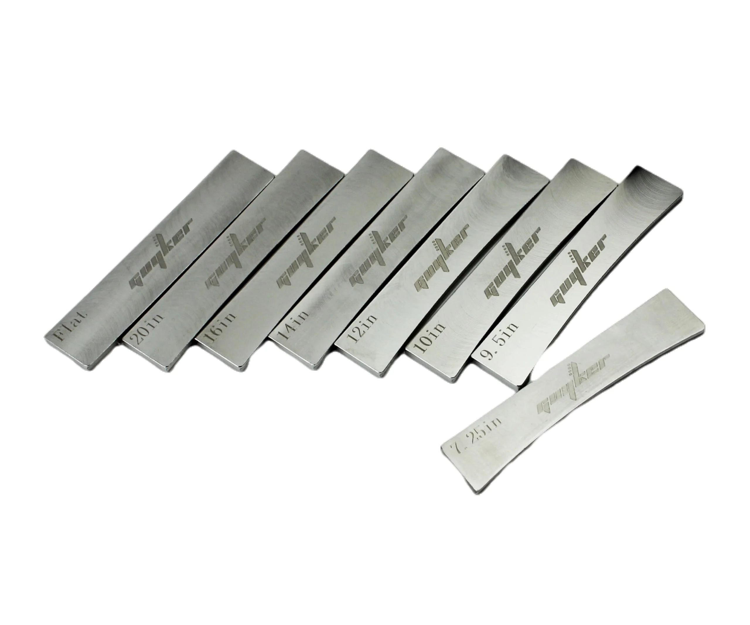 Guyker 8Pcs Flat, 7.25, 9.5, 10, 12, 14, 16, 20 Radius Guitar Fret Press Insert, 304 Stainless Steel Machine Pressure Fingerboard Radian Fret Insert for Acoustic Electric Guitar Bass Luthier DIY Tool flat/7.25/9.5/10/12/14/16/20 inch, 8pcs