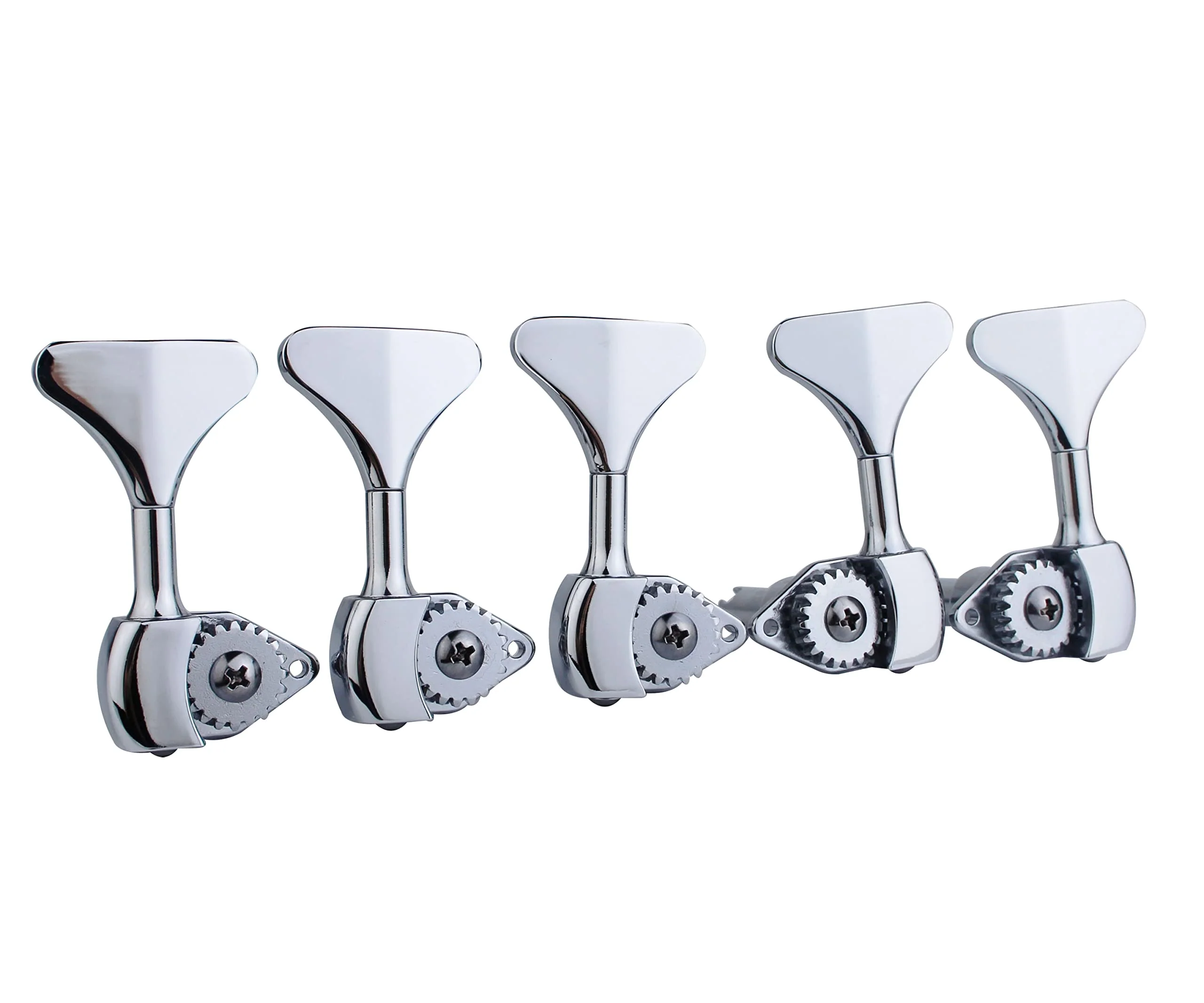 Guyker Bass Machine Head (3R + 2L) - 1:20 Ratio Open Gear Tuners Tuning Key Pegs Replacement for Electric Jazz Guitar Bass or Precision Instruments - Chrome 3R + 2L