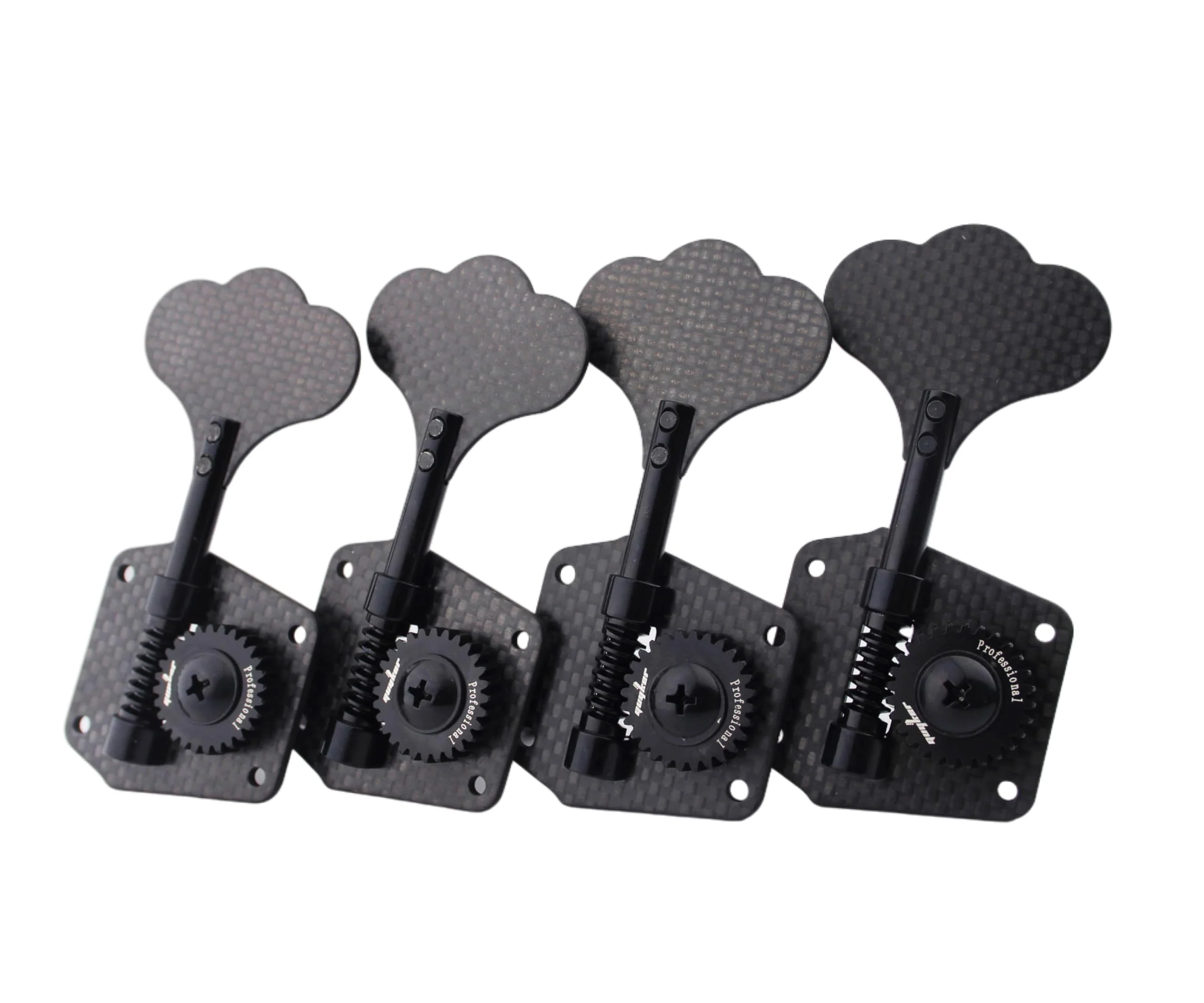 Guyker Carbon Fiber Bass Tuners (4 for Right) - 1:28 Ratio Gear Open Frame Machine Head Tuning Key Pegs Replacement for Electric Jazz Guitar Bass or Precision Instruments, Black 4 for Right