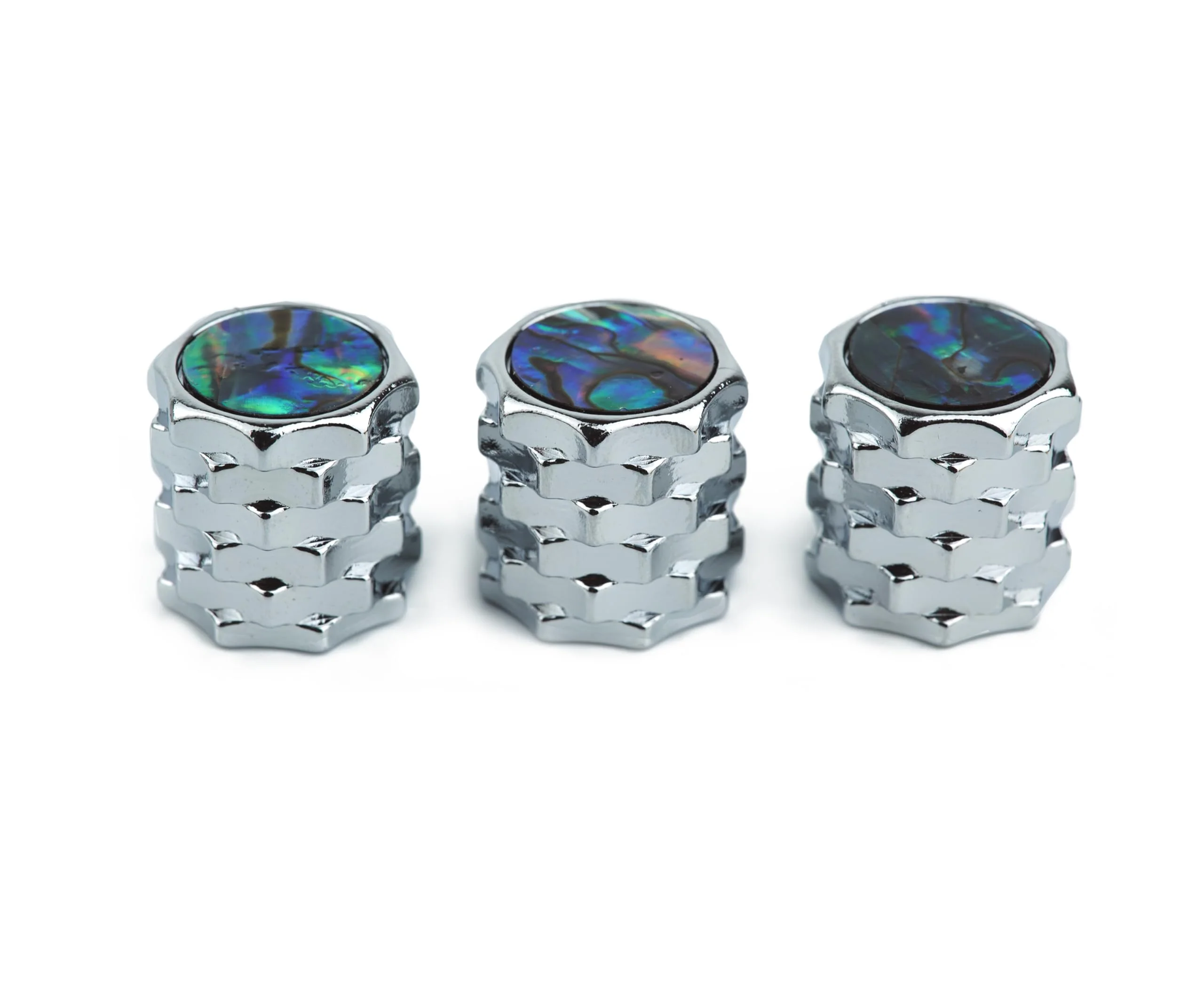 Guyker Guitar Bass Potentiometer Control Knobs with 6.3mm Dia. Shaft Pots - 3PCS Brass Dome Speed Tone Volume Switch Knob with Abalone Top Replacement Part, CKB028 Chrome Chrome, 3 Piece