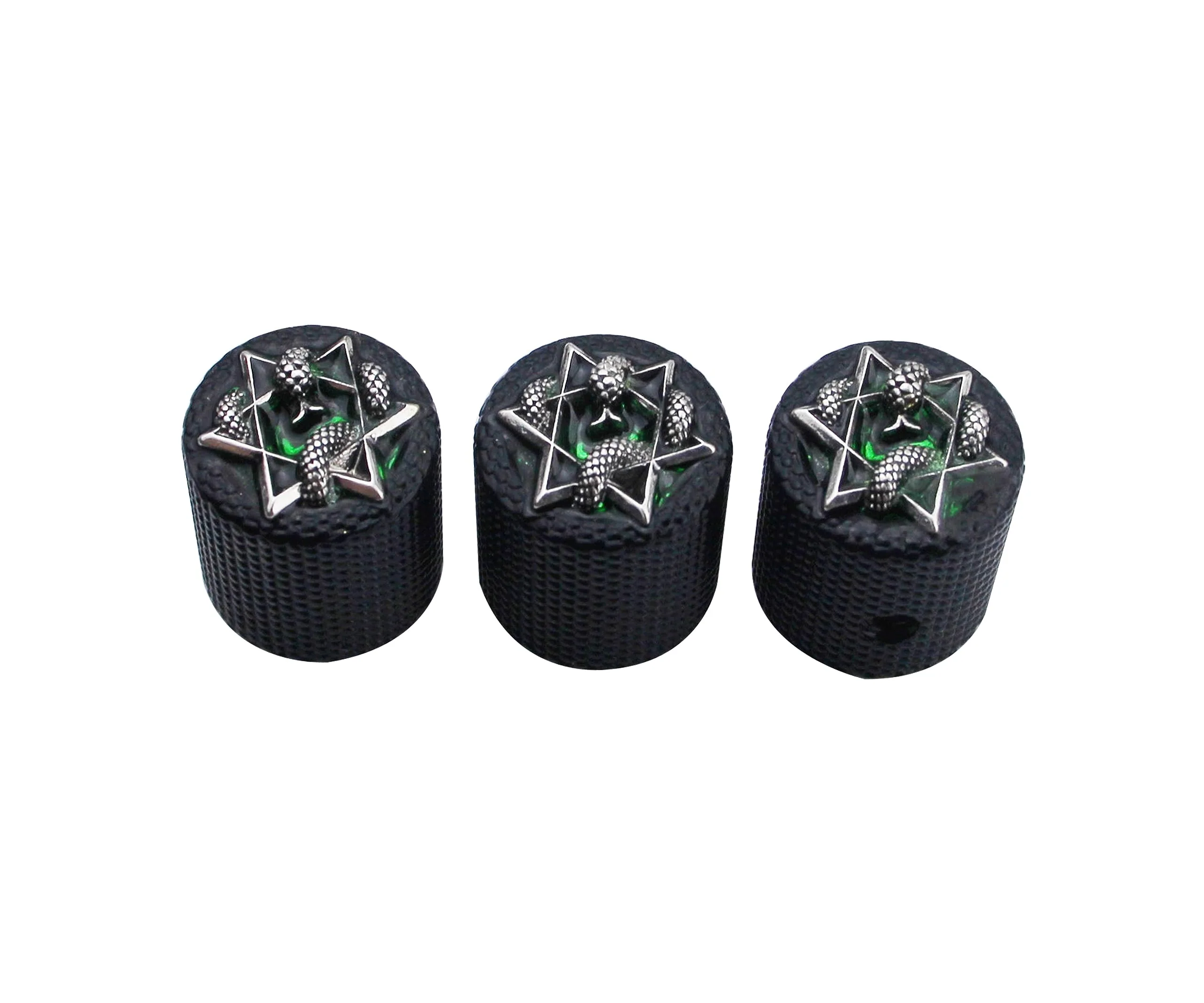 Guyker Guitar Bass Potentiometer Control Knobs with 6mm Dia. Shaft Pots - 3PCS Zinc alloy Speed Tone Volume Knob Replacement Part, (Ancient Silver Green Snake Top, black body) Ancient Silver Snake Top