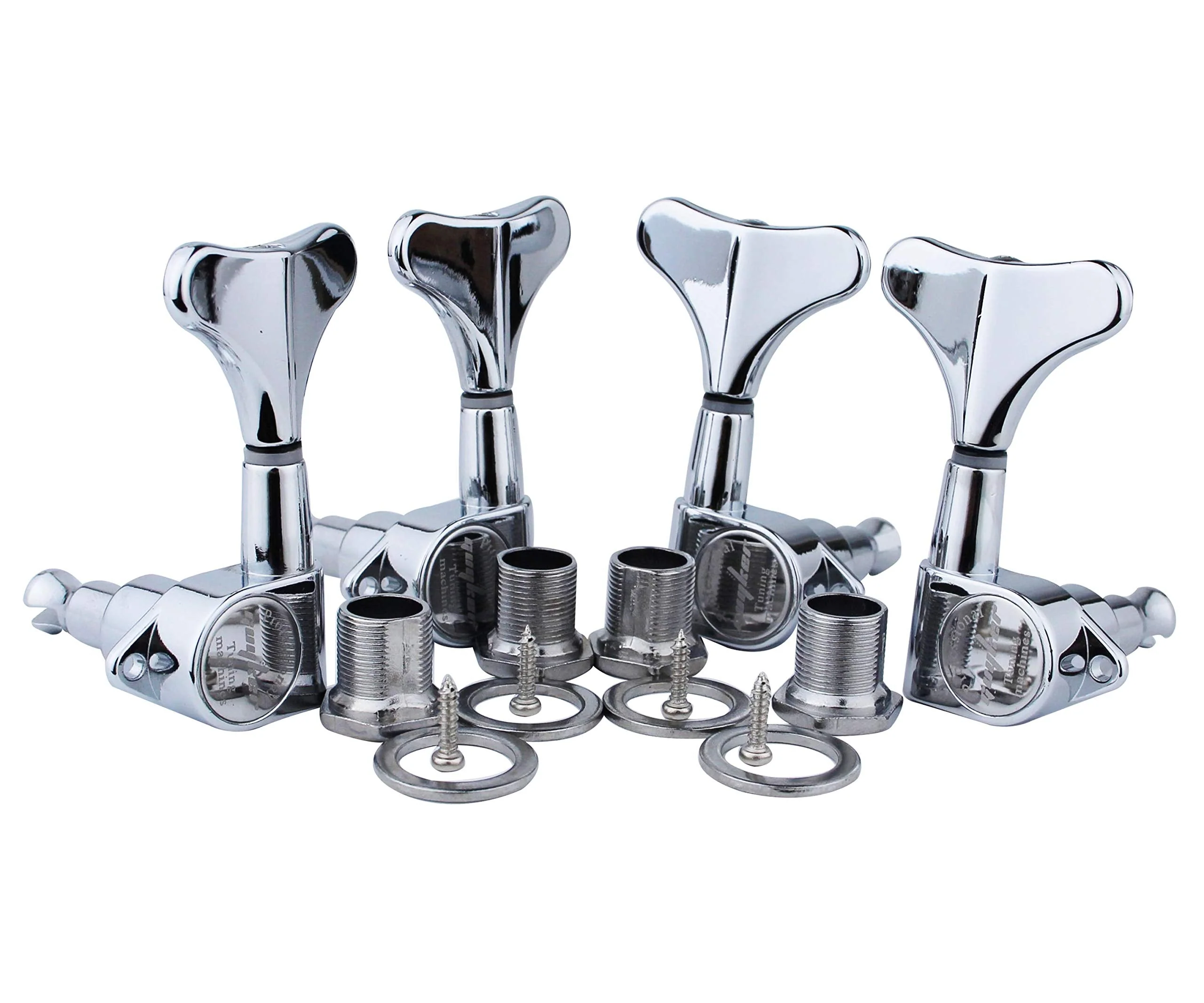 Guyker Guitar Bass Tuners (2R + 2L) - 1:17 Ratio Headstock Sealed Tuning Key Pegs Machine Head Replacement for Electric Jazz Bass or Precision Instruments - Chrome 2R + 2L