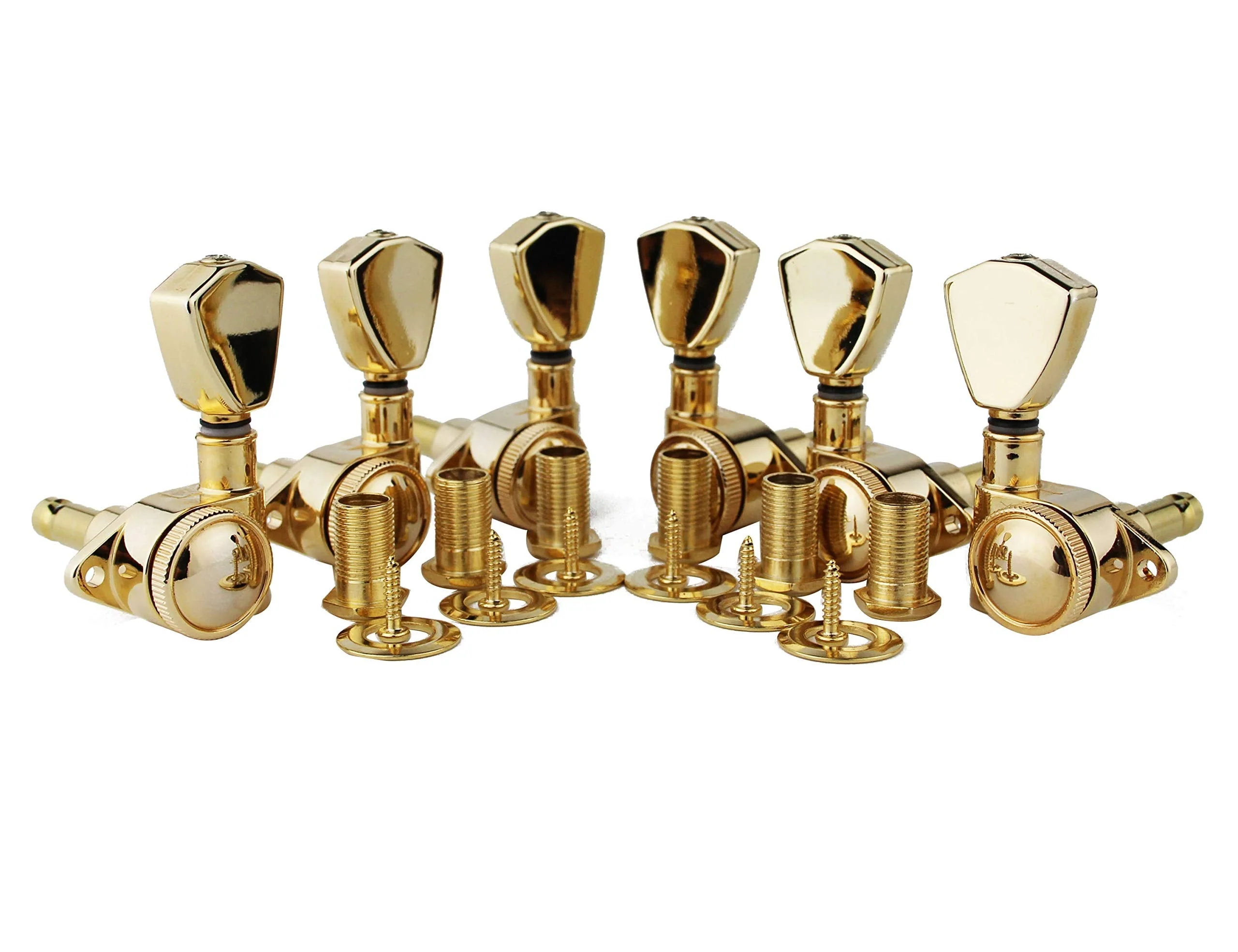 Guyker Guitar Locking Tuners (3L + 3R Handed) - 1:21 Models Rear Lock String Tuning Key Pegs Machine Head with Trapezium Handle Replacement for Electric, Folk or Acoustic Guitars - Gold Golden