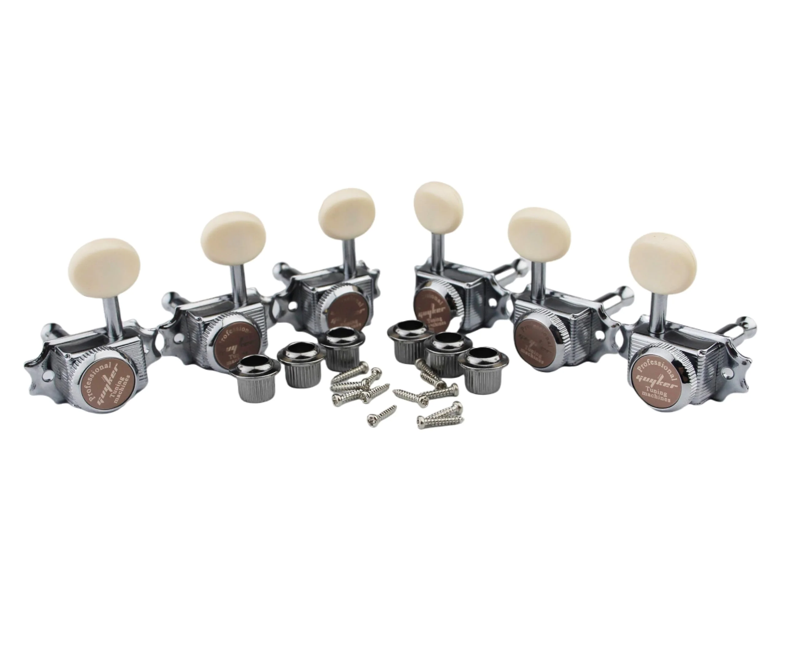 Guyker Guitar Locking Tuners (3L + 3R Handed) – Vintage Deluxe Lock String Tuning Key Pegs Machine Heads Replacement Parts – Chrome, Cream Handle