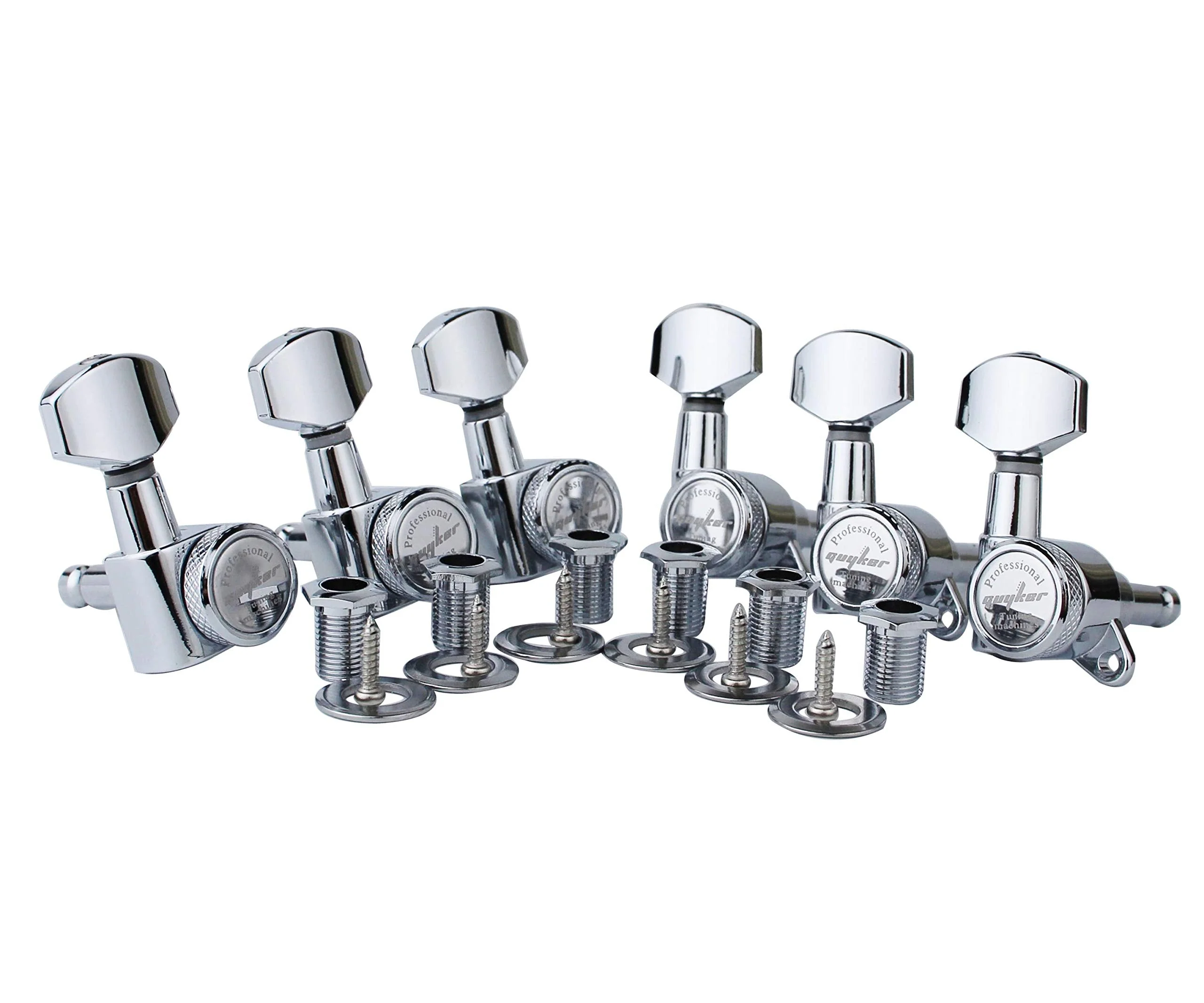 Guyker Guitar Locking Tuners (6 for Right) - 1:18 Lock String Tuning Key Pegs Machine Head with Hexagonal Handle Replacement for ST TL SG LP Style Electric, Folk or Acoustic Guitars - Chrome 6 for Right