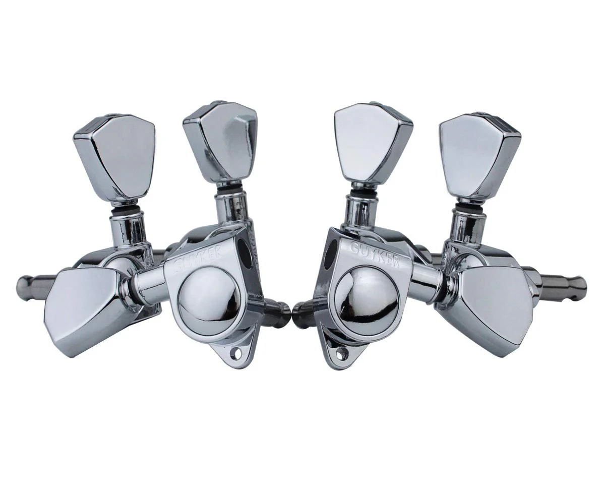 Guyker Guitar Machine Heads (3L + 3R Handed) – 1:21 Sealed Tuners Tuning Key Pegs with Trapezium Button Replacement for Electric, Folk or Acoustic Guitars – Chrome, GK104