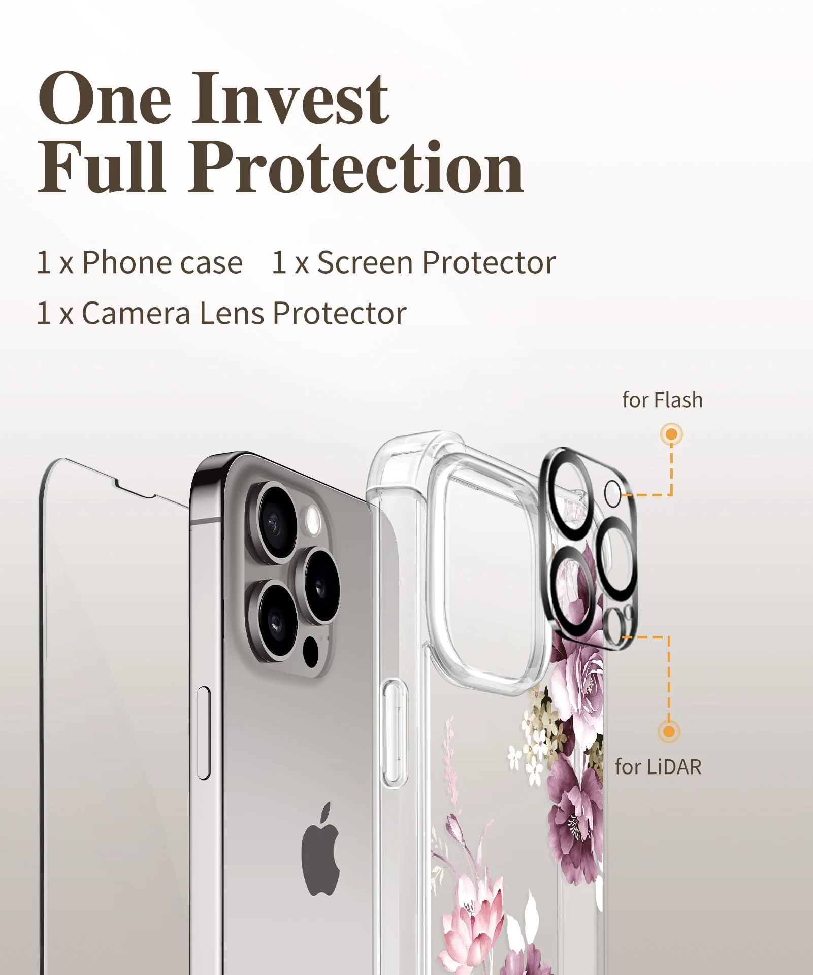 GVIEWIN for iPhone 15 Pro Case Floral, with Screen Protector+Camera Lens Protector, [Not Yellowing]Slim Shockproof Clear Phone Protective Cover for Women, Flower Pattern Design(Cherry Blossoms/Purple) A Cherry Blossoms/Purple - Image 7
