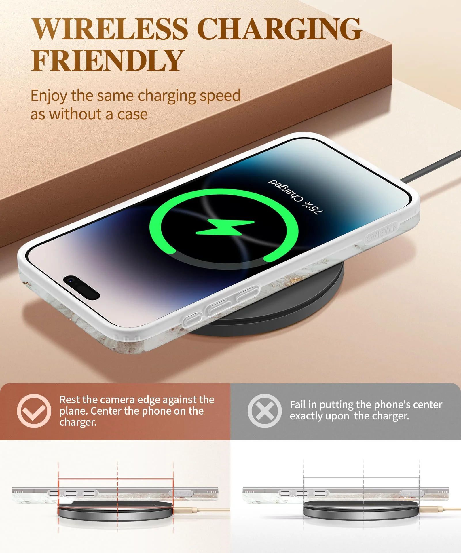 GVIEWIN for iPhone 15 Pro Max Case 6.7", Screen Protector+Camera Lens Protector, Shockproof Drop Protection, Marble Design Slim Soft TPU for iPhone 15 ProMax Women Phone Cover (Pearlescent/Gold) Pearlescent/Gold - Image 5