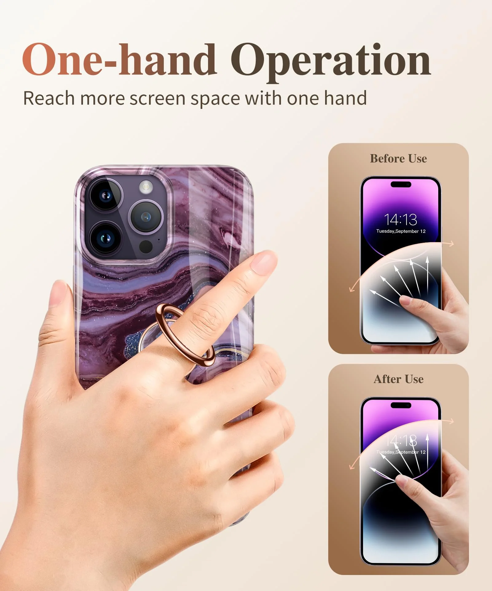 GVIEWIN Marble Cell Phone Ring Holder, Metal Kickstand Grip for Magnetic Car Mount Compatible with iPhone 15 Pro Max/15 Plus/14/13/12 Series & Galaxy S24/S23 Ultra and Other Phones(Quicksand/Purple) A-Quicksand/Purple - Image 7
