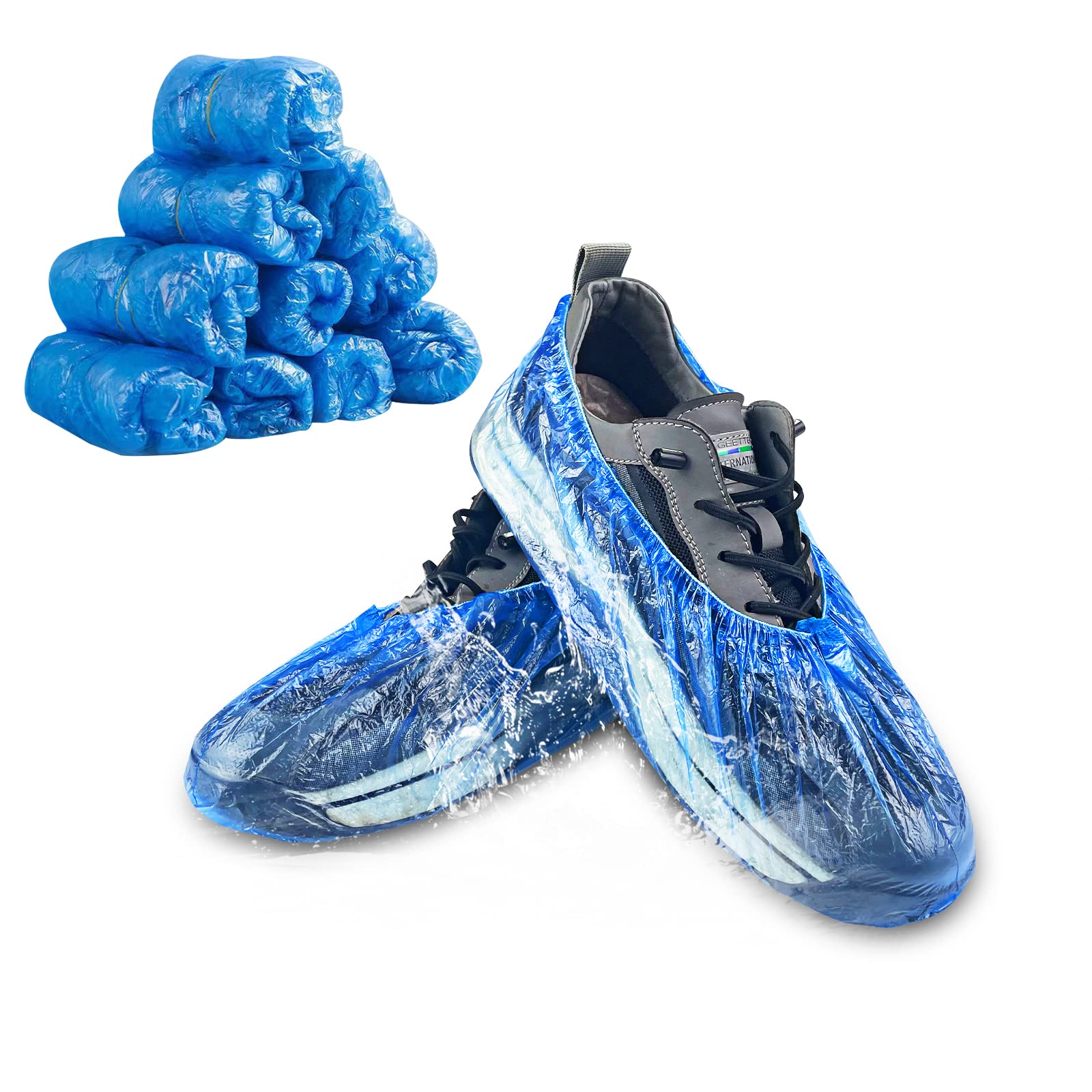 Gvolatee Pack of 100 Disposable Blue Non-Slip Waterproof Plastic Shoe Covers Non-Slip, Universal Size Overshoes, Dustproof Shoe Cover for Medicine, Construction, Garden, Factory