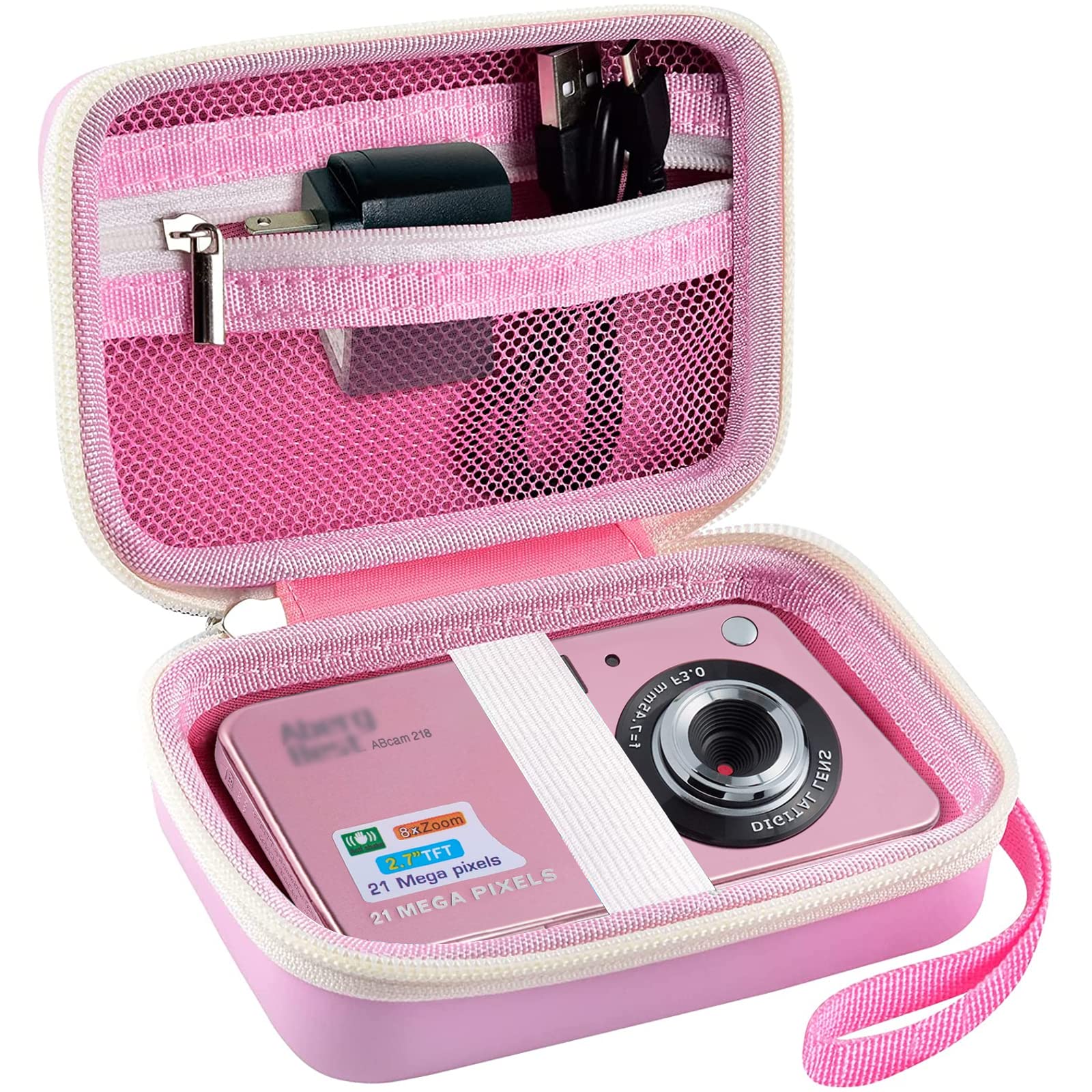 GWCASE Digital Camera Case Compatible with CAMKORY/for YISENCE/for VAHOIALD/for Kodak Pixpro/for Canon PowerShot ELPH 180 190/ for Sony DSCW800 DSCW830 Kids Camera with SD Card and Cable -Pink pink