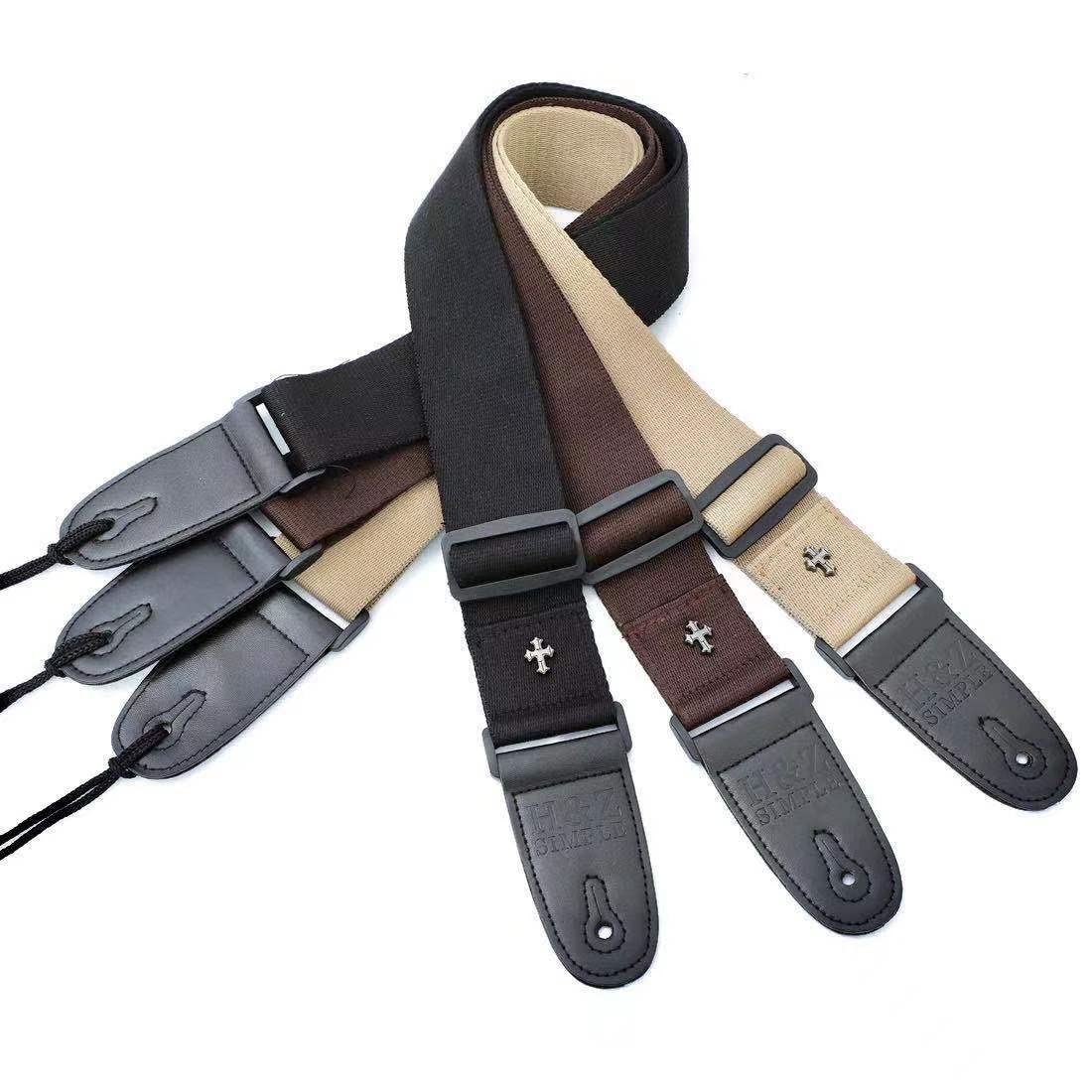 H&Z Simple Guitar Strap Acoustic Folk Guitar Belt Straps Vintage Cross Personality Guitar Straps Pick Pocket Guitar Accessories (black) Black