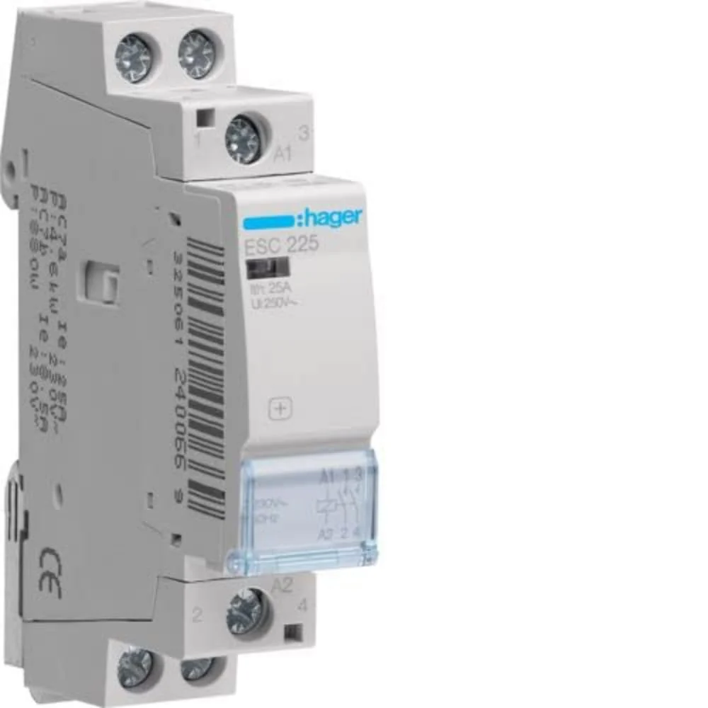Hager ESC225S Installation Contactor 25A 2S 2 NO 230V for Row Installation Hum-Free (ESC 225 S)