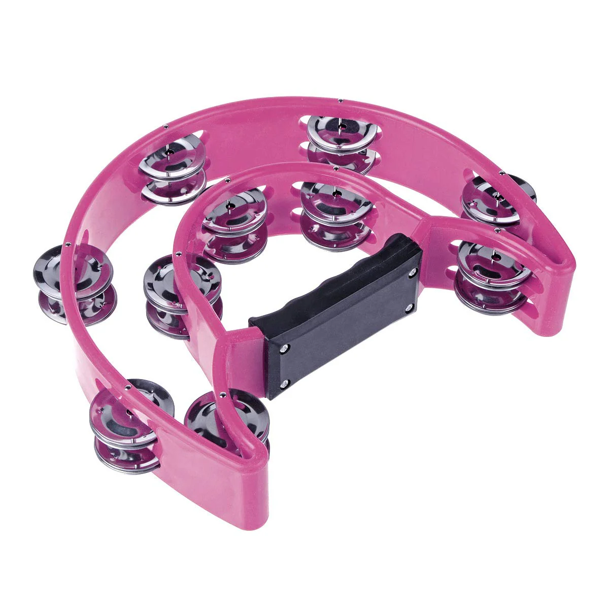 Half Moon Musical Tambourine Double Row Metal Jingles Hand Held Percussion Drum Multicolor for KTV Party with Ergonomic Handle Grip (Purple) Purple - Image 2
