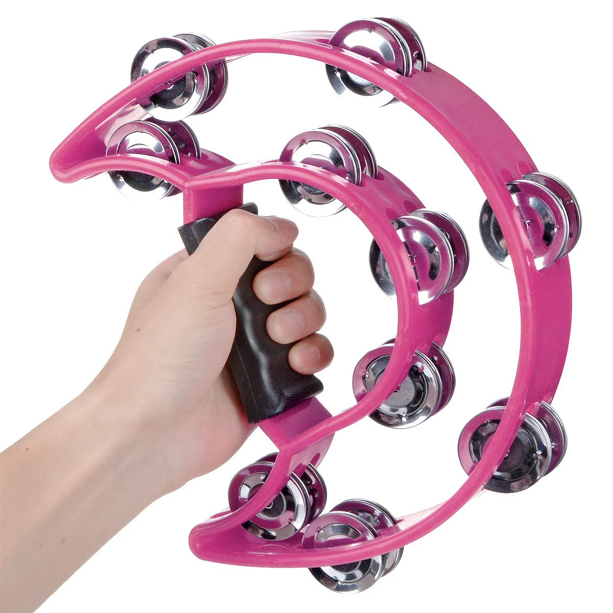 Half Moon Musical Tambourine Double Row Metal Jingles Hand Held Percussion Drum Multicolor for KTV Party with Ergonomic Handle Grip (Purple) Purple - Image 4