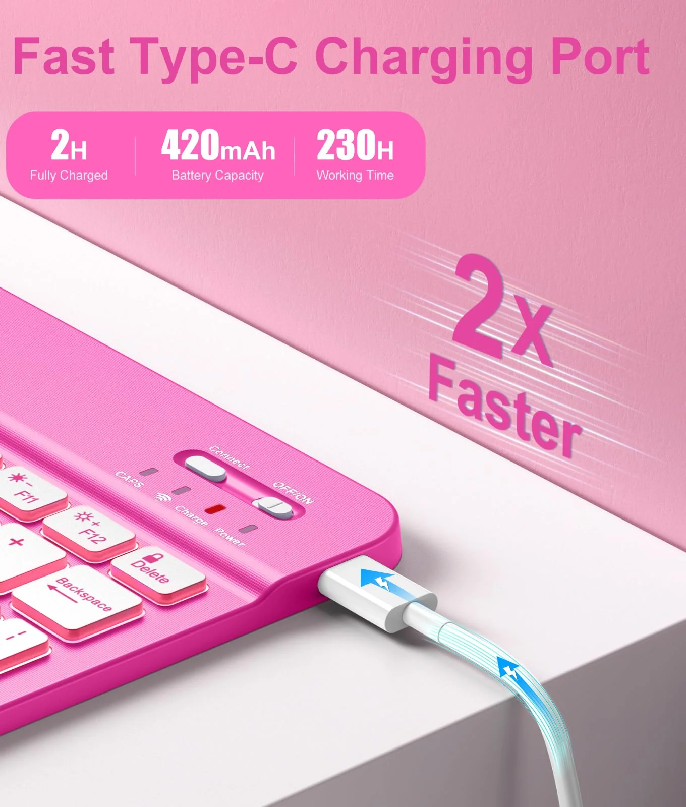 Hamile for iPad 10th Generation Case with Keyboard 10.9 Inch - 7 Colors Backlit Wireless Detachable Folio Keyboard Cover with Pencil Holder for New iPad 10th Gen 2022 (Hot Pink) Hot Pink - Image 3