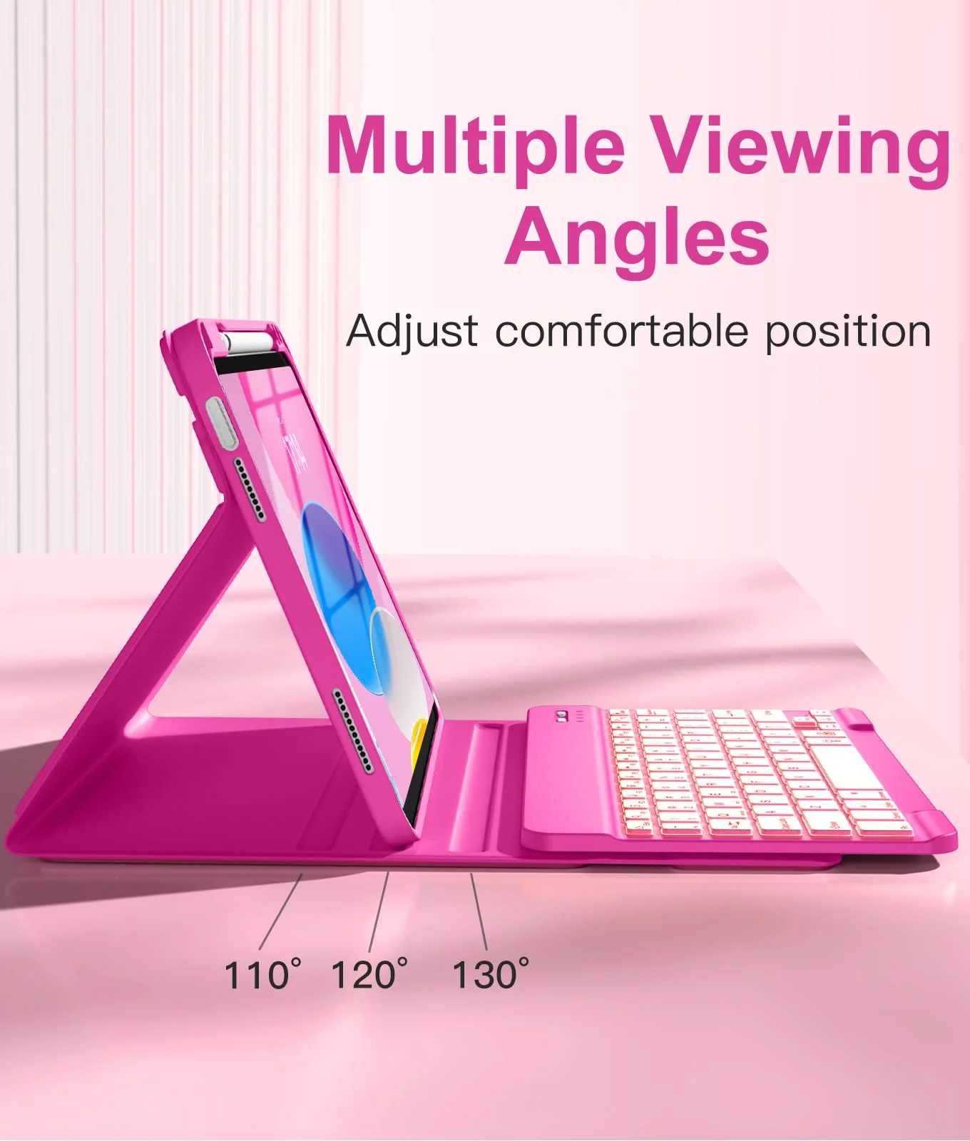 Hamile for iPad 10th Generation Case with Keyboard 10.9 Inch - 7 Colors Backlit Wireless Detachable Folio Keyboard Cover with Pencil Holder for New iPad 10th Gen 2022 (Hot Pink) Hot Pink - Image 5