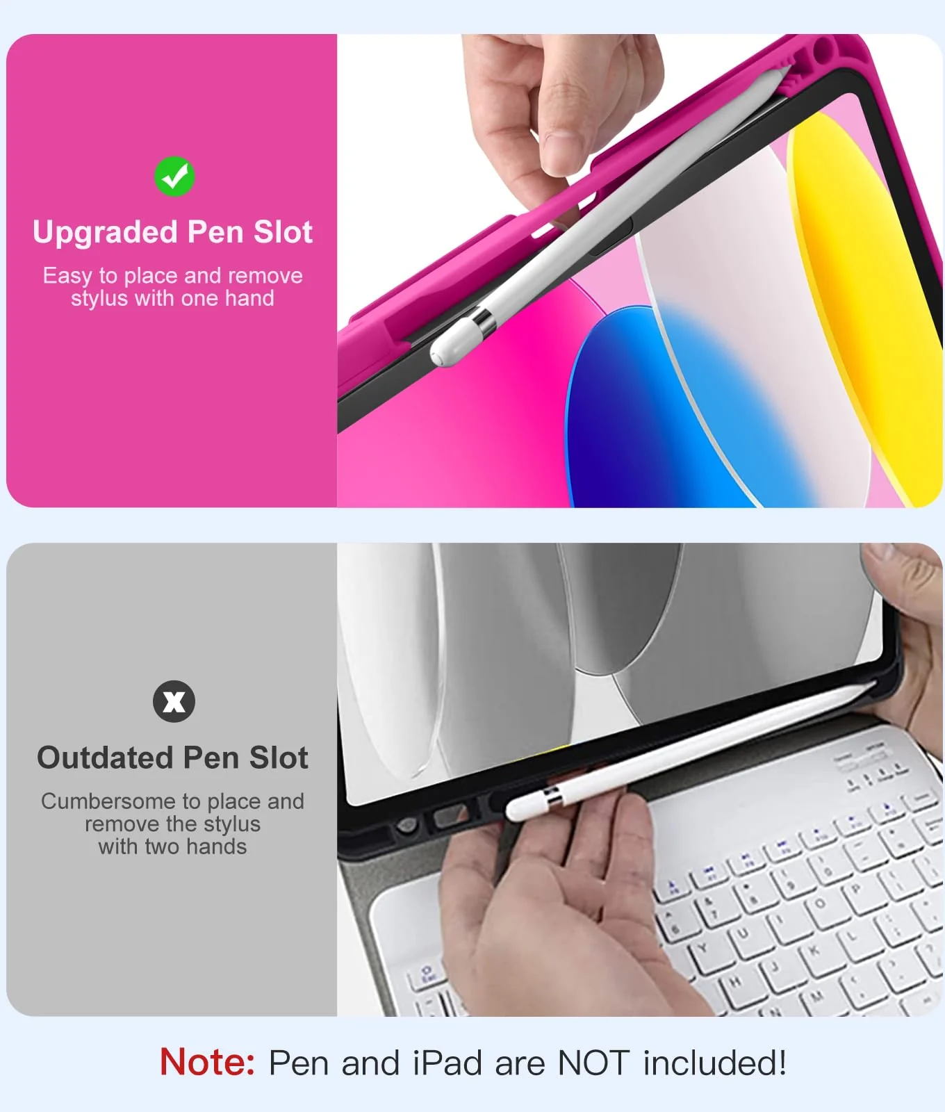 Hamile for iPad 10th Generation Case with Keyboard 10.9 Inch - 7 Colors Backlit Wireless Detachable Folio Keyboard Cover with Pencil Holder for New iPad 10th Gen 2022 (Hot Pink) Hot Pink - Image 6