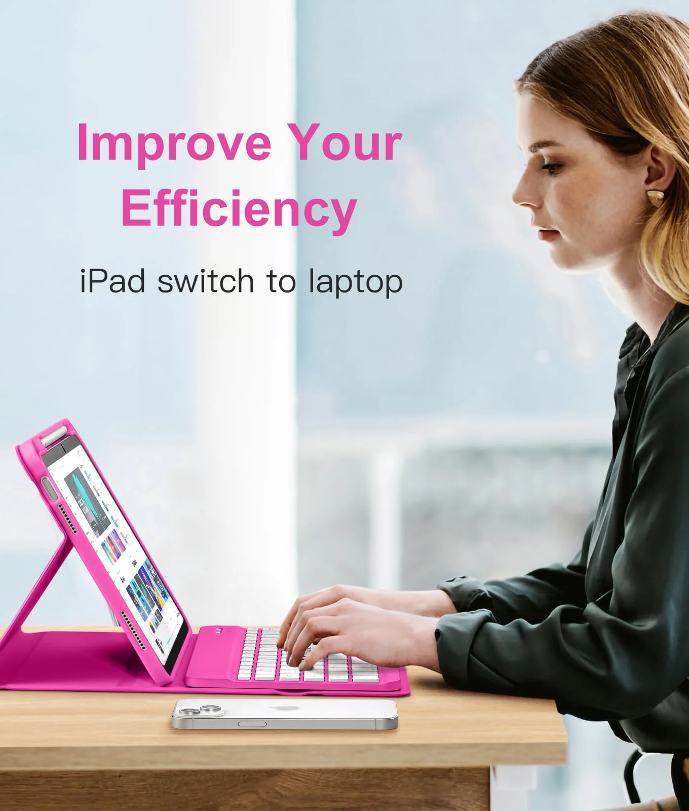 Hamile for iPad 10th Generation Case with Keyboard 10.9 Inch - 7 Colors Backlit Wireless Detachable Folio Keyboard Cover with Pencil Holder for New iPad 10th Gen 2022 (Hot Pink) Hot Pink - Image 7