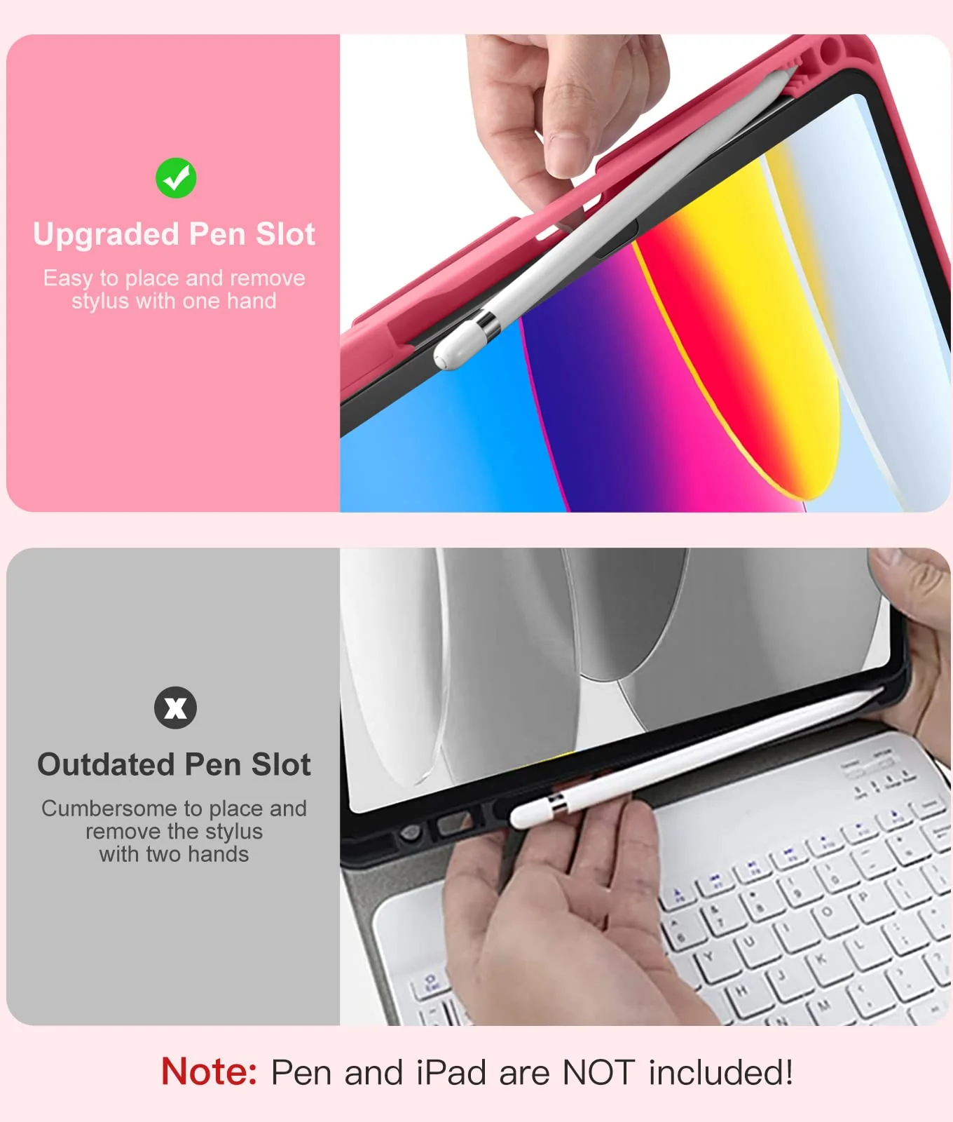 Hamile for iPad 10th Generation Case with Keyboard 10.9 Inch - 7 Colors Backlit Wireless Detachable Folio Keyboard Cover with Pencil Holder for New iPad 10th Gen 2022 (Pink) Pink - Image 6